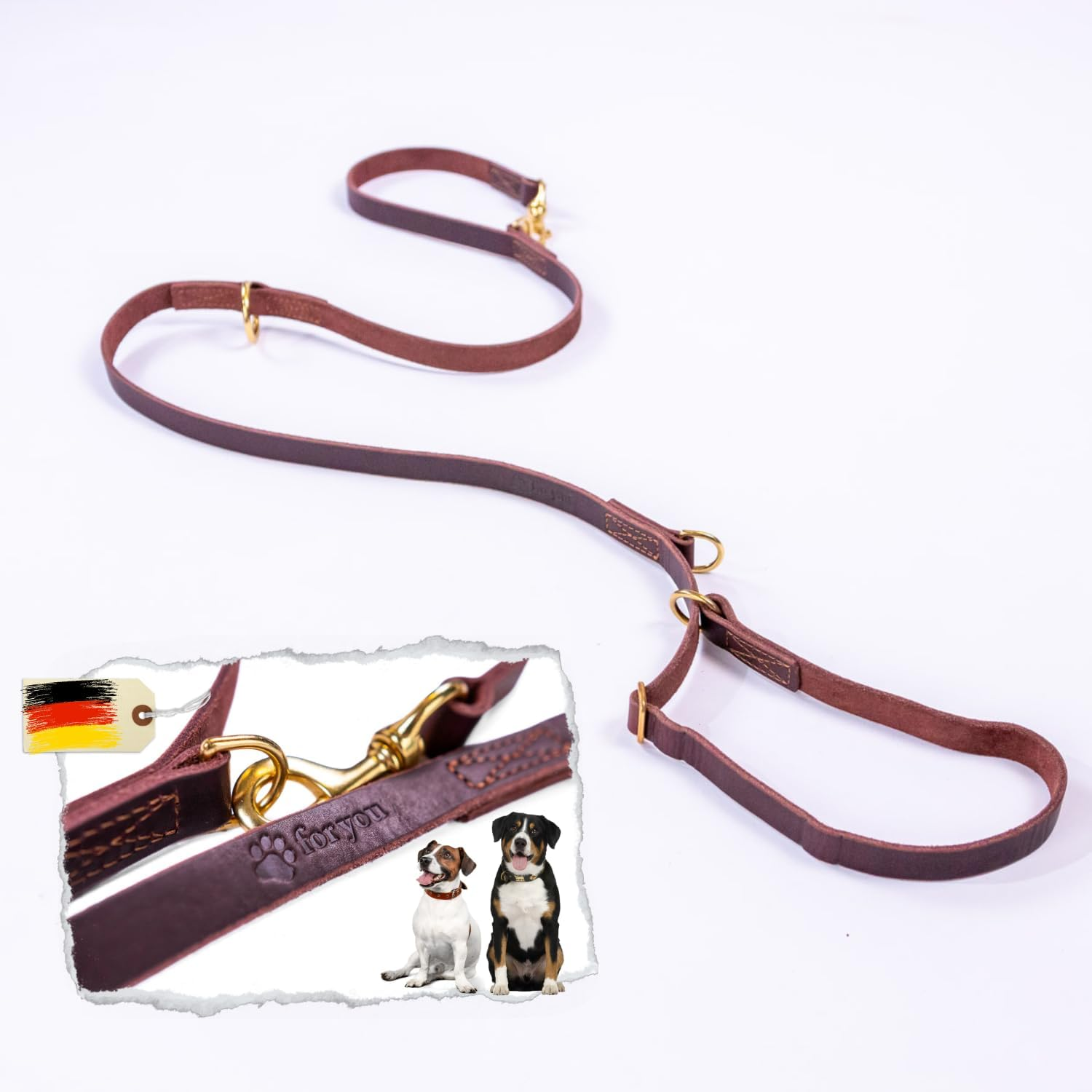 Foryou&reg; Leather Dog Lead with Collar, XS-XXL Neck Circumference, 3 Different Lengths, Real Leather Dog Lead in Premium Quality, 2.0 Cm X 190 Cm image number 3
