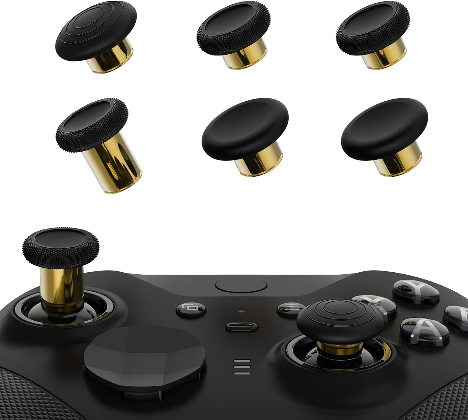 Extremerate 6 in 1 Metal Replacement Thumbsticks for Xbox Elite Series 2 Controller, Black & Metallic Hero Gold Swappable Magnetic Analog Stick Joystick Caps for Xbox Elite 2 Controller -Model 1797 - Blue  Silver image number 4