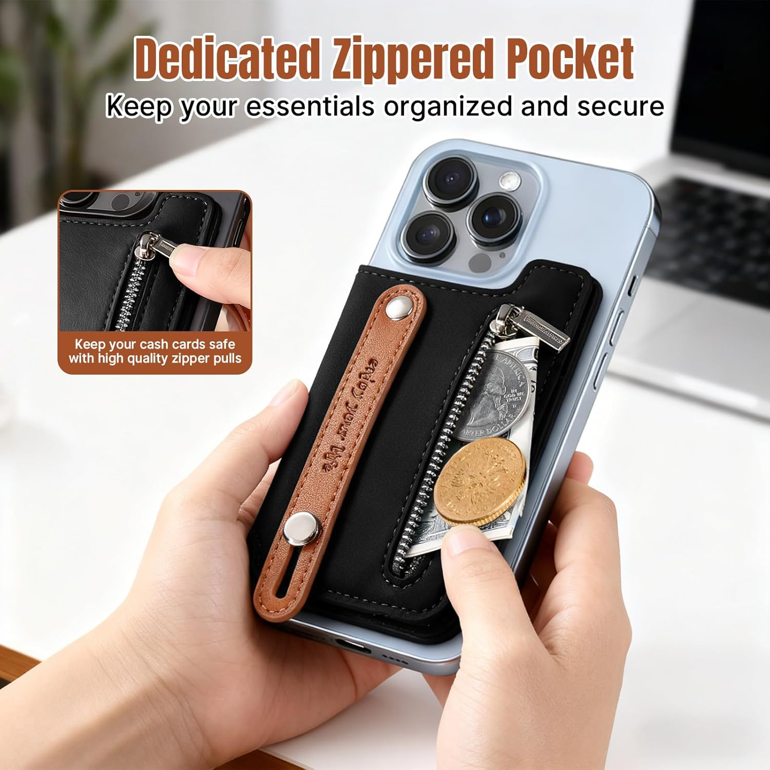 Magnetic Wallet with Stand, Magnetic Phone Wallet, RFID Blocking 8 Card Holder, Phone Grip with Finger Loop, for Iphone 17/16/15/14/13/12 Pro Max plus Series, Not for 13/12 Mini image number 2