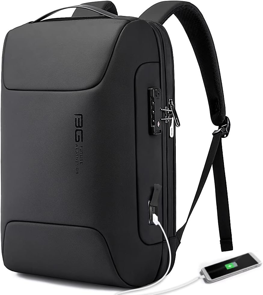 BANGE anti Theft Business Laptop Backpack Fits 15.6 Inch Notebook,Smart Work Backpack with USB Charging Port for School Office College Airplane, Black, Medium, Laptop 7216