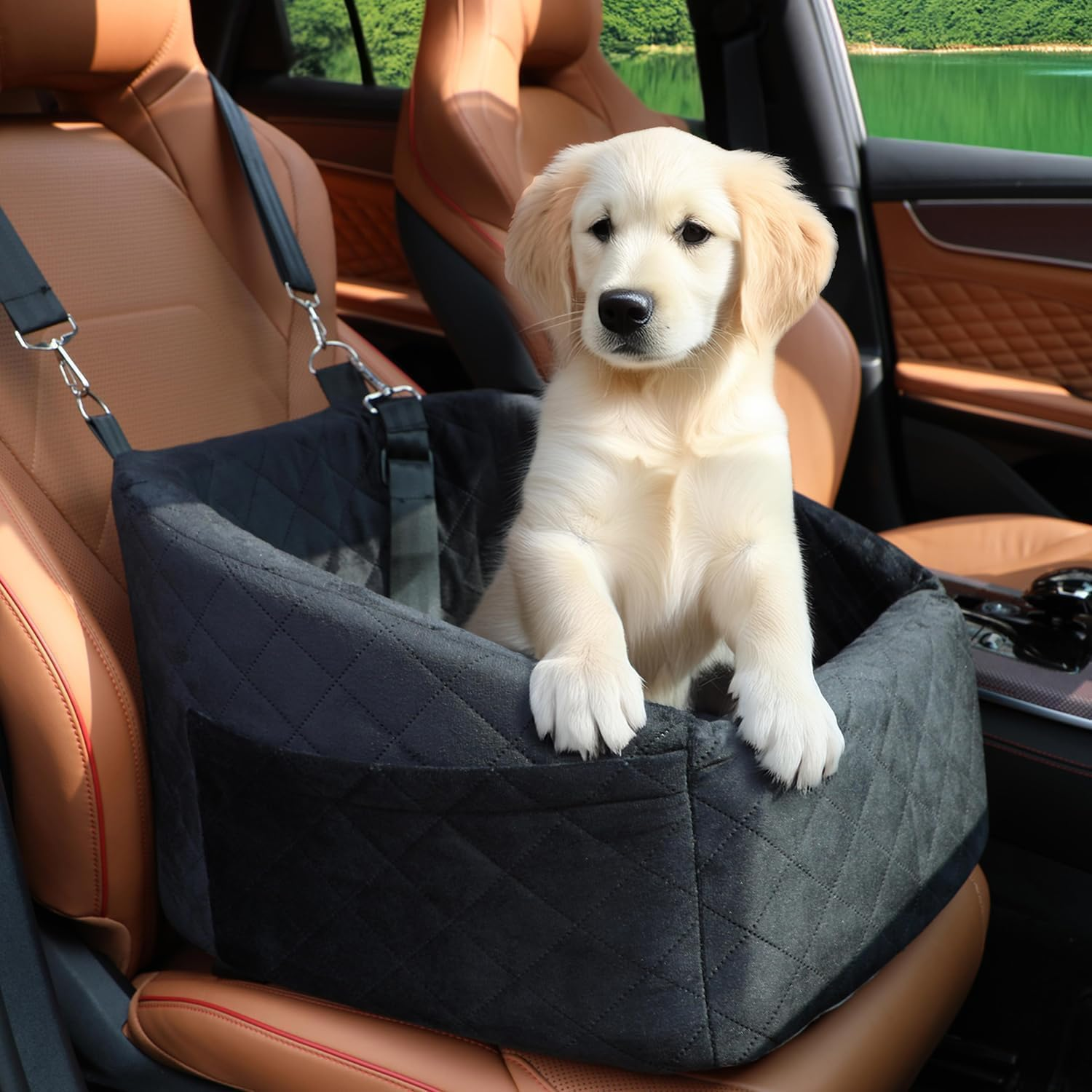 Dog Car Seat for Small and Medium Dogs,Car Seat for Dogs Removable and Washable Dog Booster Seat under 30Lbs, Pet Car Seat Travel Bed with Storage Bag and Dog Safety Belt (Black) image number 2