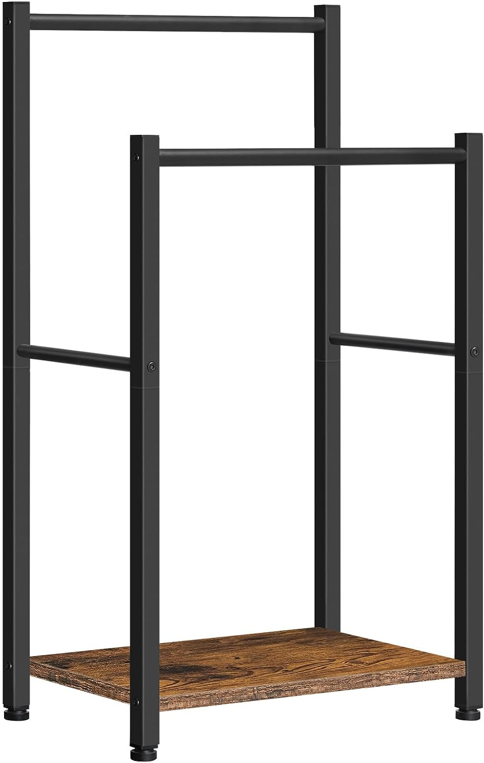 HOOBRO Freestanding Towel Rack, 2 Tier Blanket Ladder Holder for Bathroom, 42 X 24 X 80 Cm, Blanket Rack, Industrial Drying and Display Rack with Shelf, Metal, Rustic Brown and Black BF02LB01 image number 3