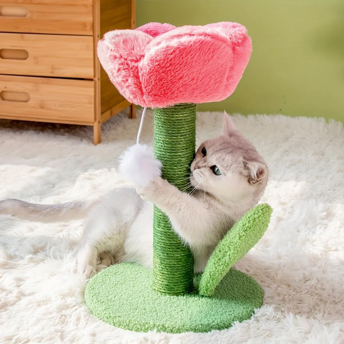 AIMALL Tulip Cat Scratching Post with Sisal Rope, Non-Shedding Crumbs, Cute and Fun Cat Toy, Durable Cat Supplies for Scratching, Height 15.75In, Base 9.84In image number 5