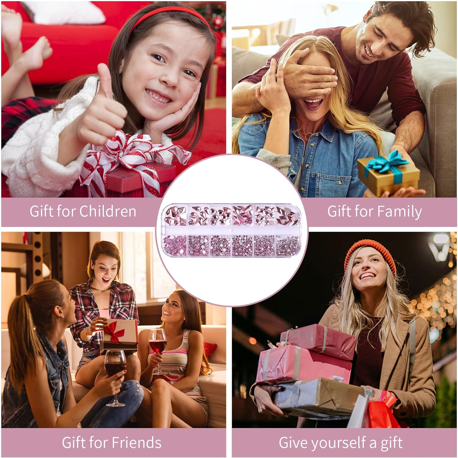 Nail Rhinestones Nail Art Gems Crafts Crystals Glass Decorations Set Ab Rhinestones Flatback Design Face Clothes Shoes Decor Diy Acrylic Nail Art Decoration(Pink) image number 2