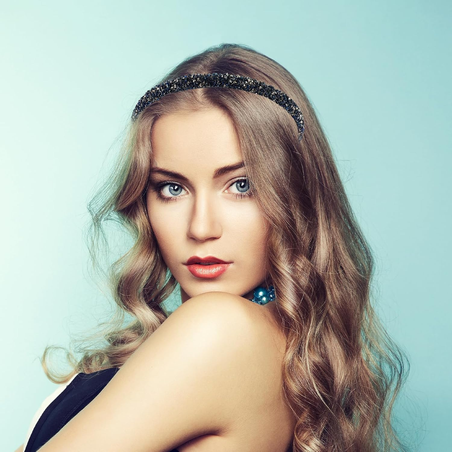 Black Silver Grey Dark Blue Rhinestone Headband for Women, with Teeth, Non-Slip Headband image number 3