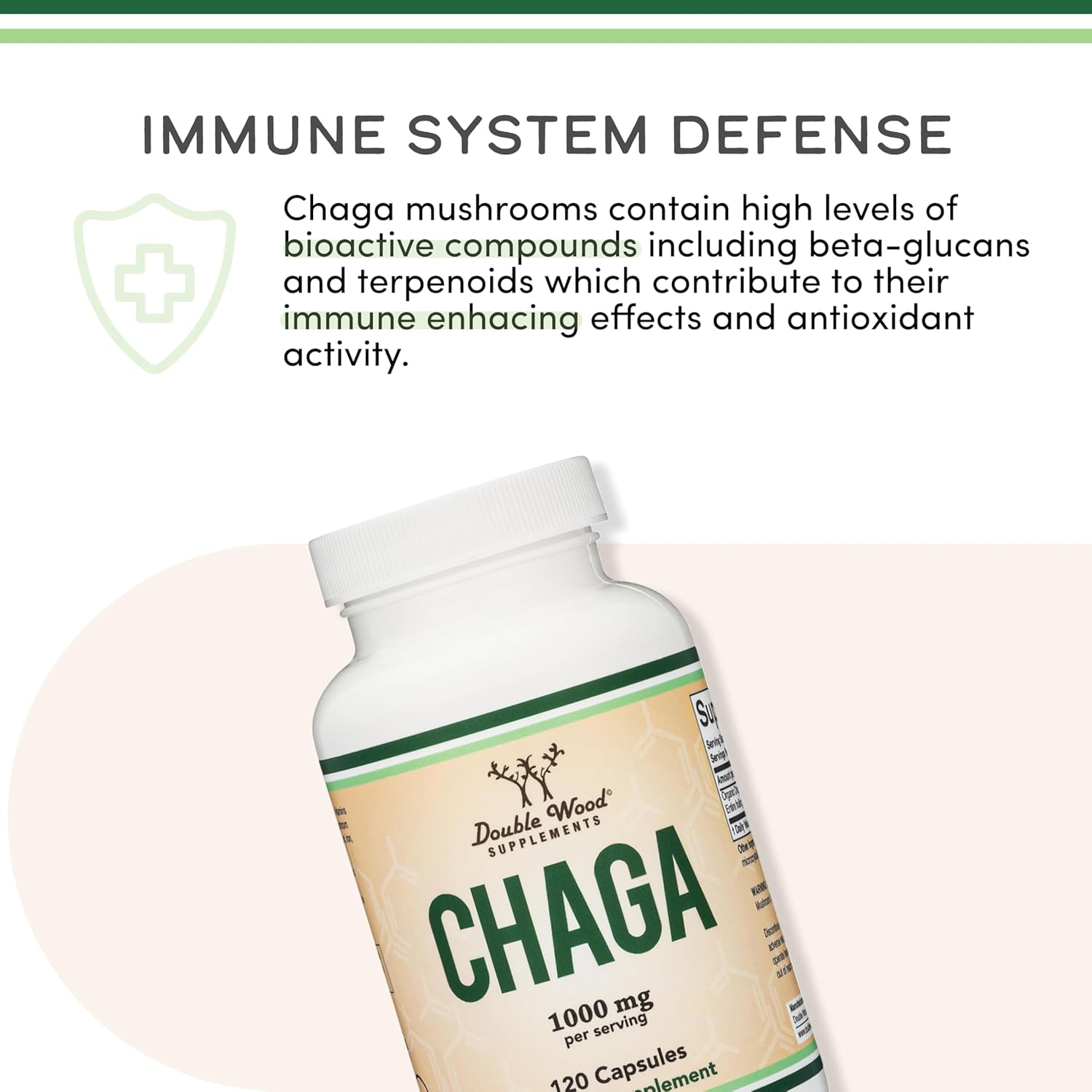 Chaga Mushrooms Capsules 120 Count (1,000Mg per Serving) High in Polysaccharides, Beta Glucans, and Terpenoids - Grown and Made in the USA, Vegan Safe, Organic by Double Wood Supplements image number 1