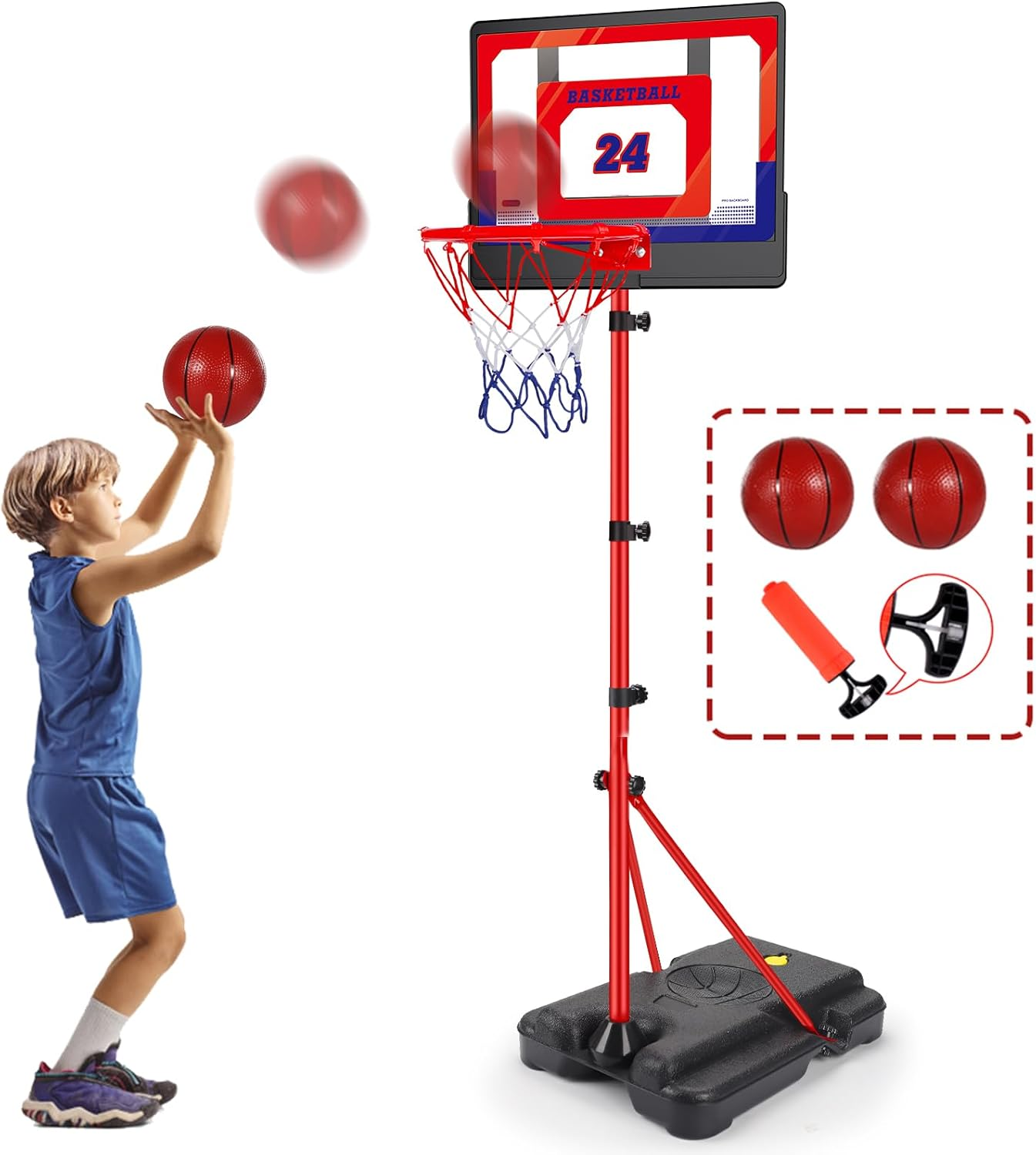 Basketball Hoop Indoor Outdoor for Children Height Adjustable 107 Cm - 189 Cm, Basketball Basket Set Toy with Ball Pump, Sports Toy Gift for Boys Girls from 3 4 5 6 7 8 Years image number 2