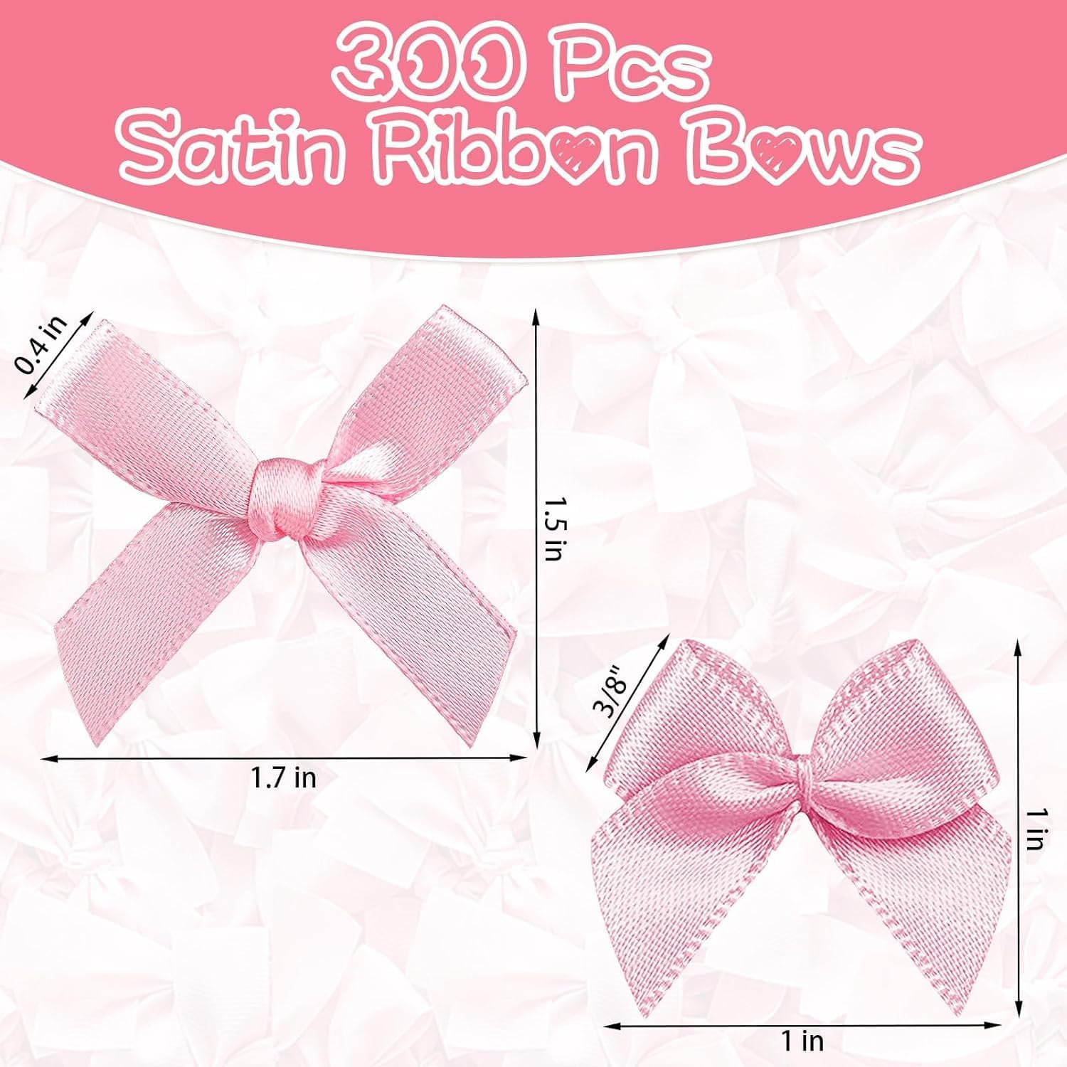 300Pcs Mini Pink Ribbon Bows, Small Pre-Tied Bows for Gift Wrapping, 1.5 Inch Satin Ribbon Bow Flowers for DIY Crafts, Birthday Party, Wedding Decor image number 1