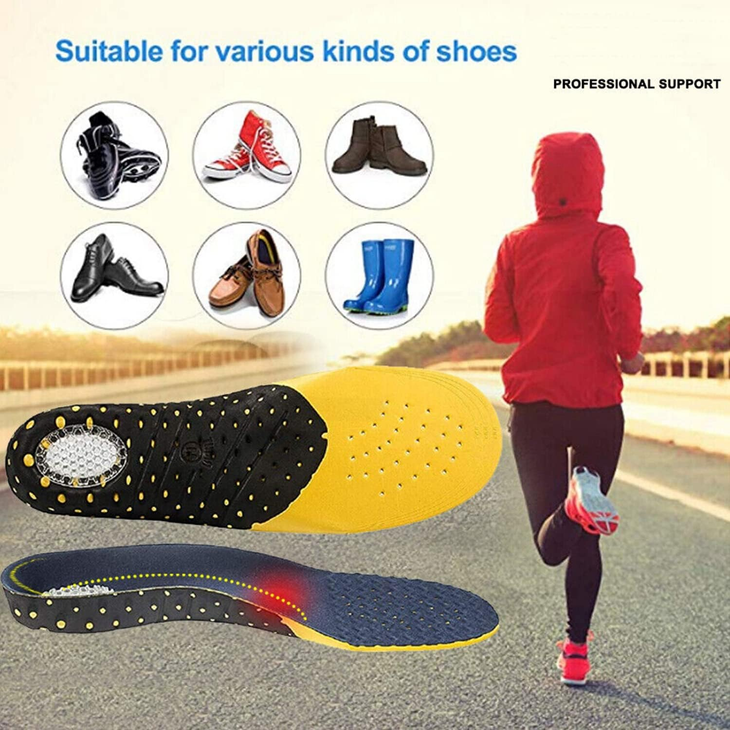 Orthotic Insoles for Shoes with Arch Support for Men and Women, Sports Inserts with Shock-Absorbing Gel for Relief from Flat Feet, Plantar Fasciitis, Foot Pain, and Heel Pain (Darkblue, S) image number 4