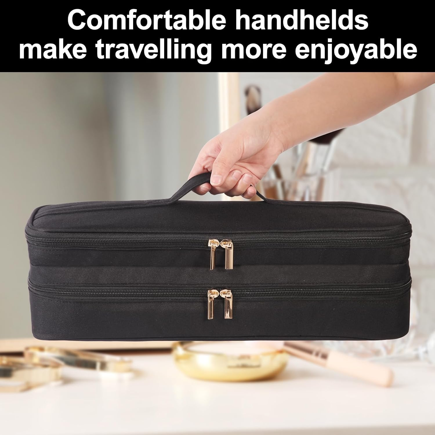 GENCAM Double-Layer Carrying Case for Dyson Airstrait Straightener, Travel Case for Dyson Airstraight, Portable Storage Case for Dyson Airstrait/Corrale Hair Straightener (Black) image number 4