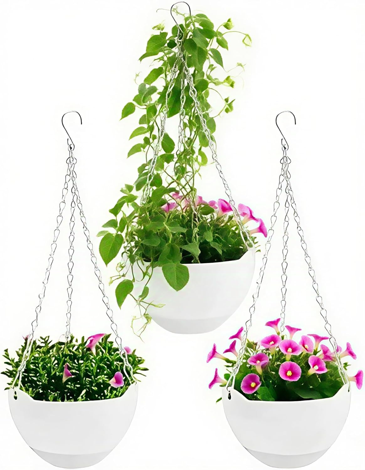 Hanging Planters 3 Pack, Self Watering Hanging Planters Indoor Flower Pots,With Water Reservoir & Drainage Hole Honeycomb Hanging Basket with Rustproof Chains for Indoor Outdoor image number 2