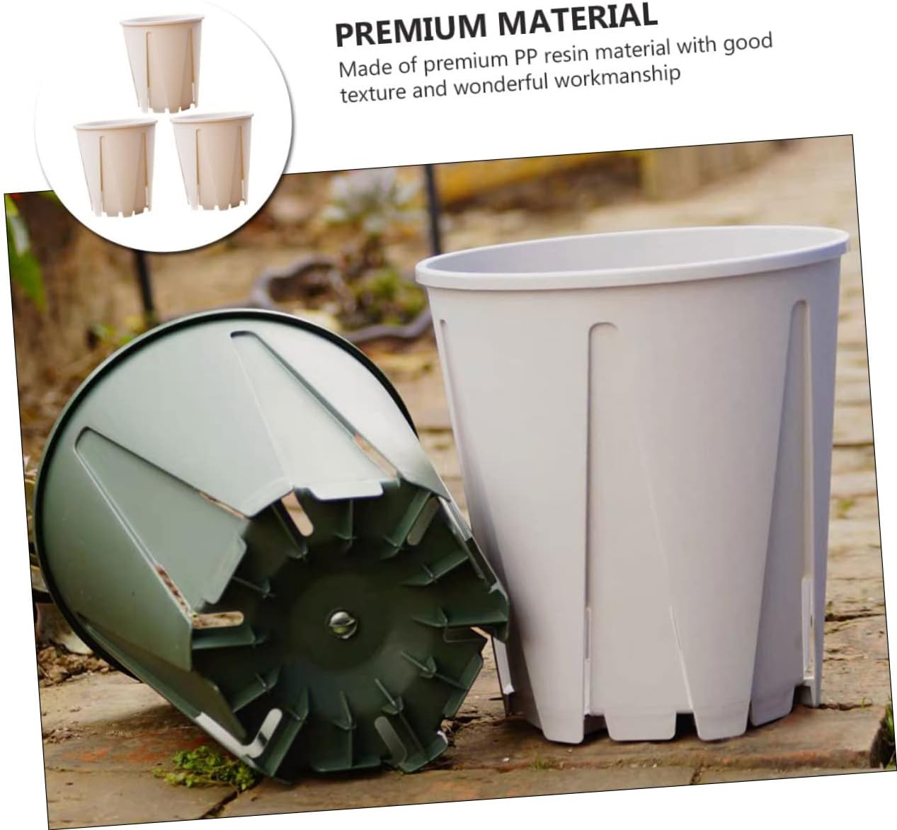 CIMAXIC 3Pcs Plastic Resin Plant Pots Indoor Outdoor Seedling Pots Root Control Elevated Base for Gardening image number 3