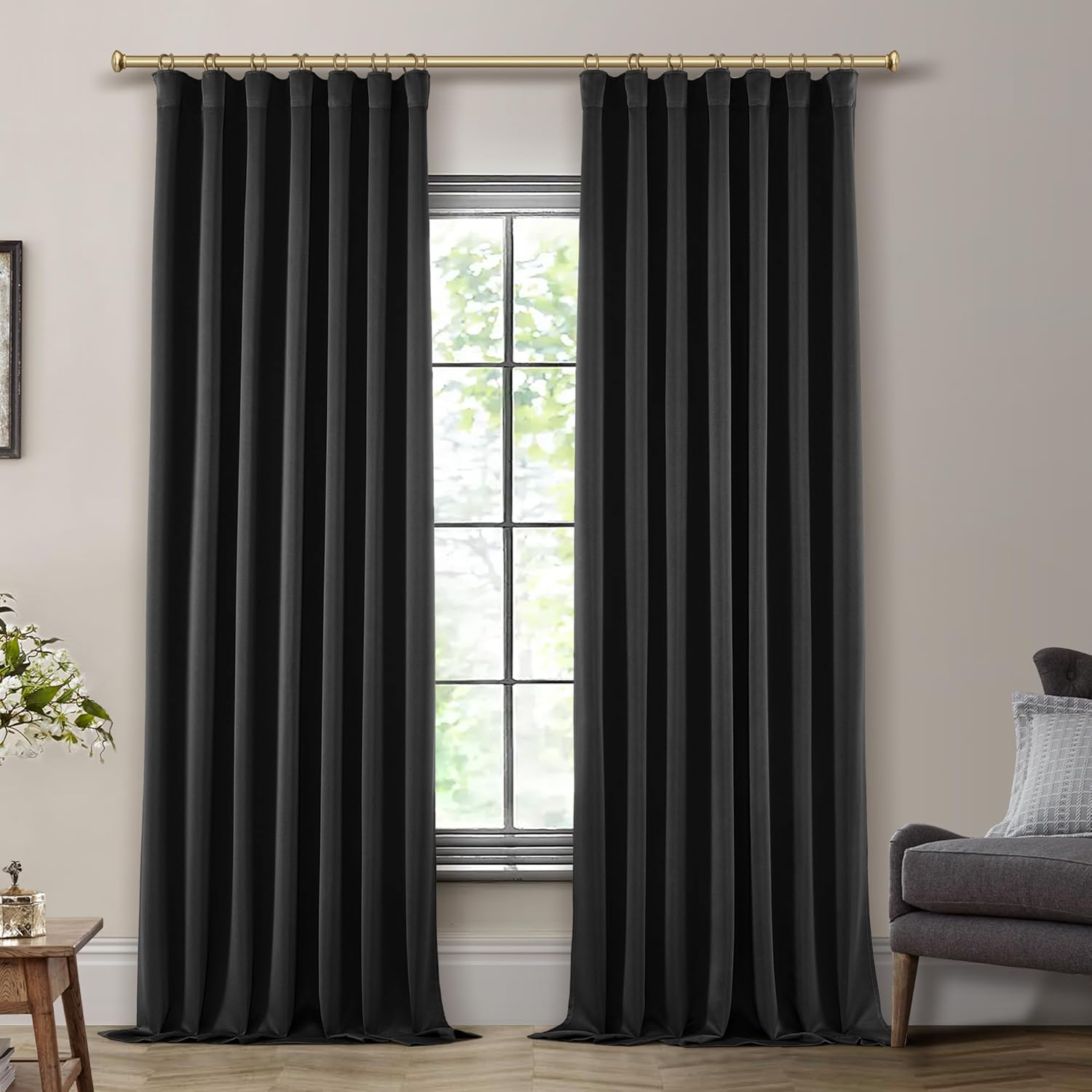 SHINELAND Gold Yellow Curtains 90 Inches Long 2 Panels Set,Blackout Back Tab Pleated Soundproof Noise Cancelling Reducing Curtain Drapes for Living Room Track System Hooks with Clips