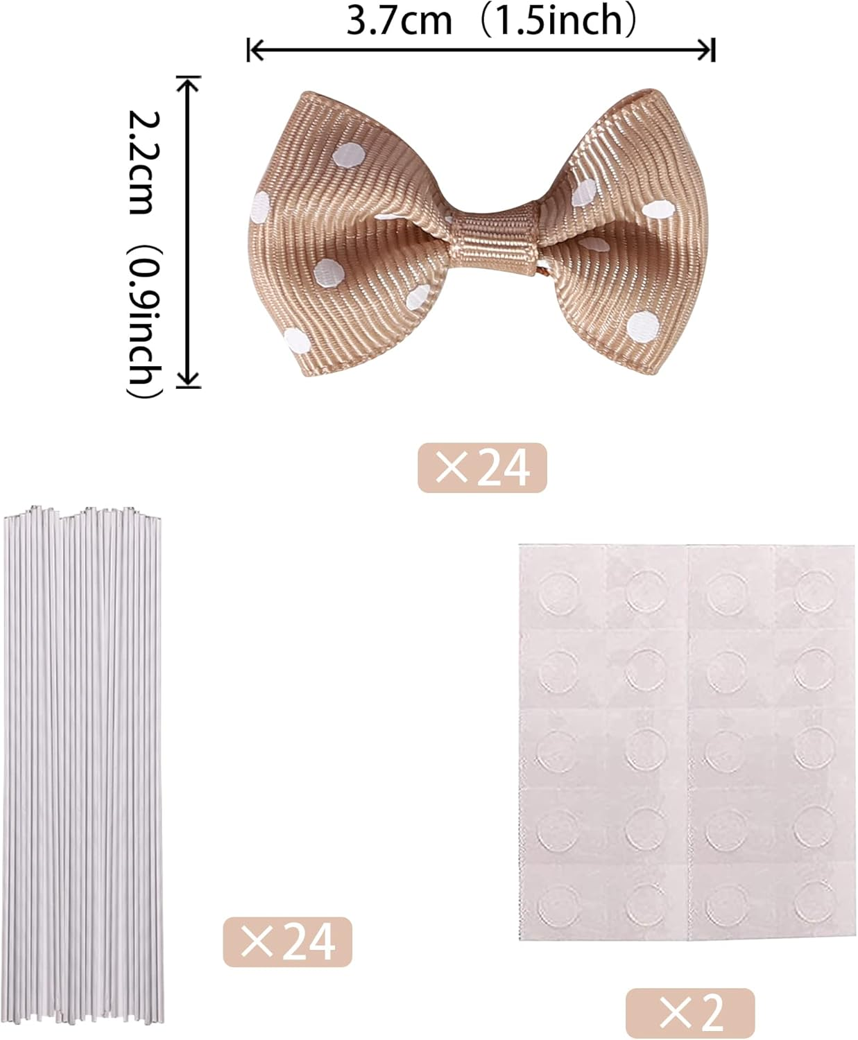 Rsstarxi 24 Pcs Bowknot Cupcake Toppers Children'S Birthday Bow Dots Cupcake Toppers for Children'S Birthday Baby Shower Party Cake Decortions Supplies Brown - Brown image number 6