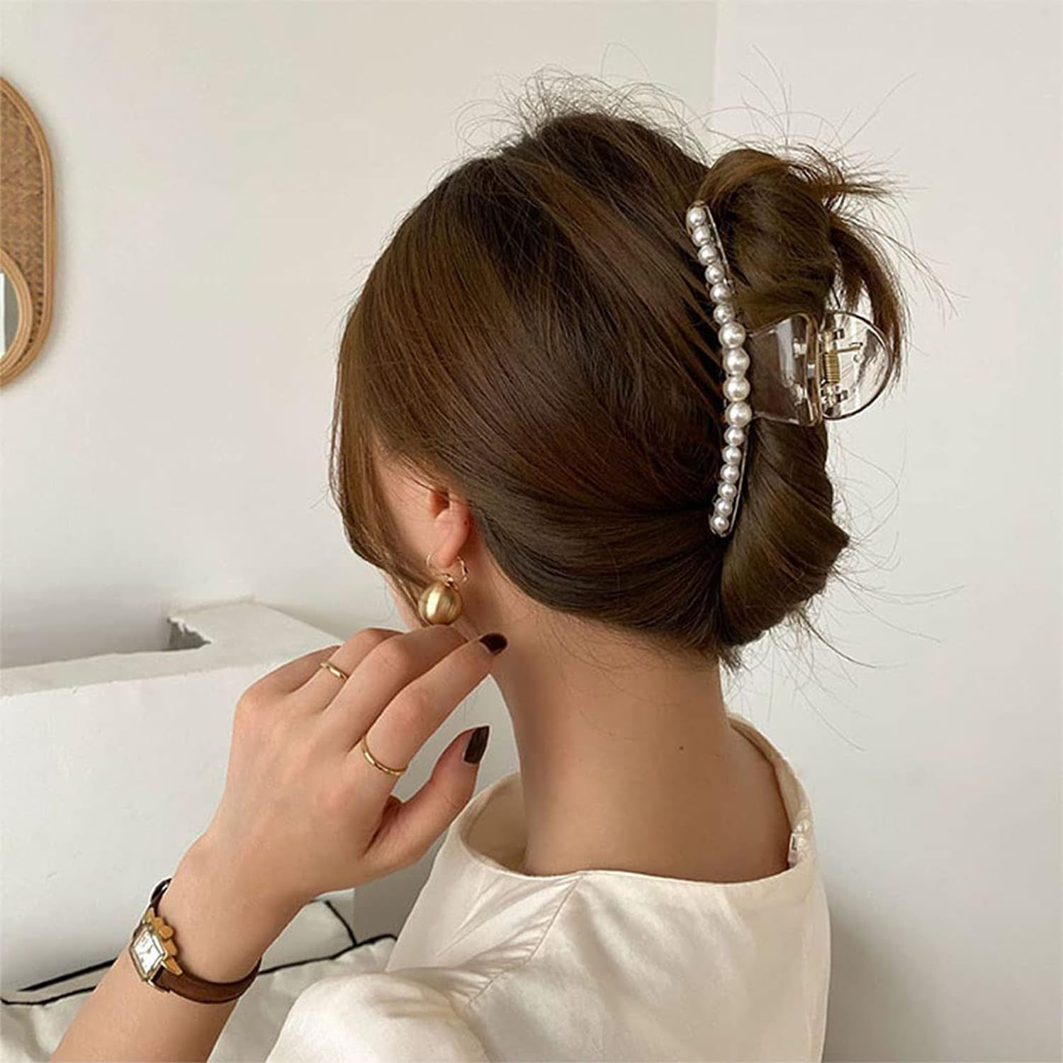 Esshogo Pack of 4 Women'S Hair Clips, Beads, Elegant French Pearls, Women'S Hair Clips, Hair Accessories, Suitable for Weddings, Parties, Daily Life image number 5