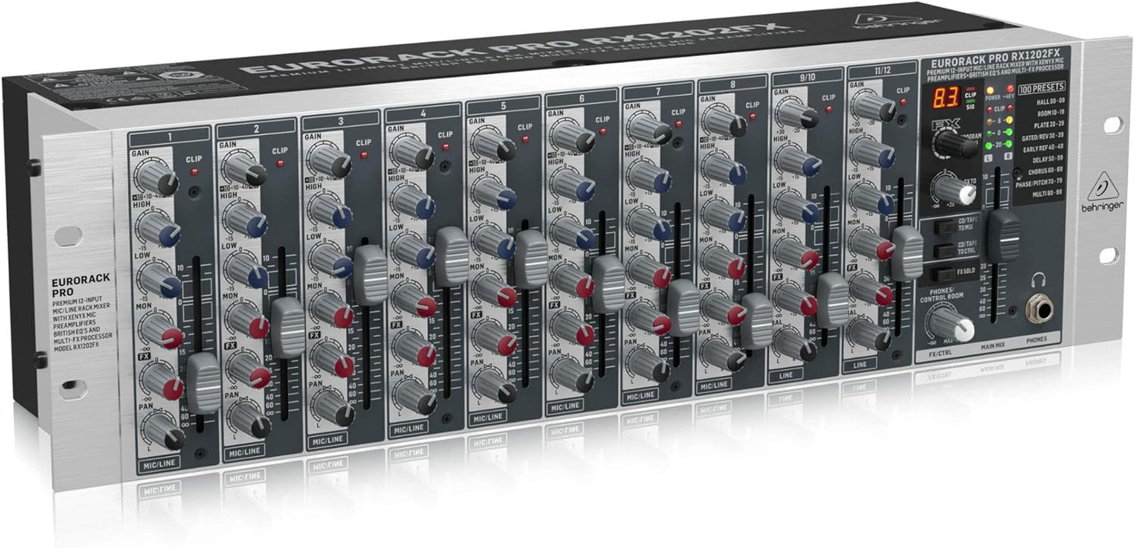 Behringer RX1202FX V2 Premium 12-Input Mic/Line Rack Mixer with XENYX Mic Preamplifiers, British Eq'S and Multi-Fx Processor image number 2