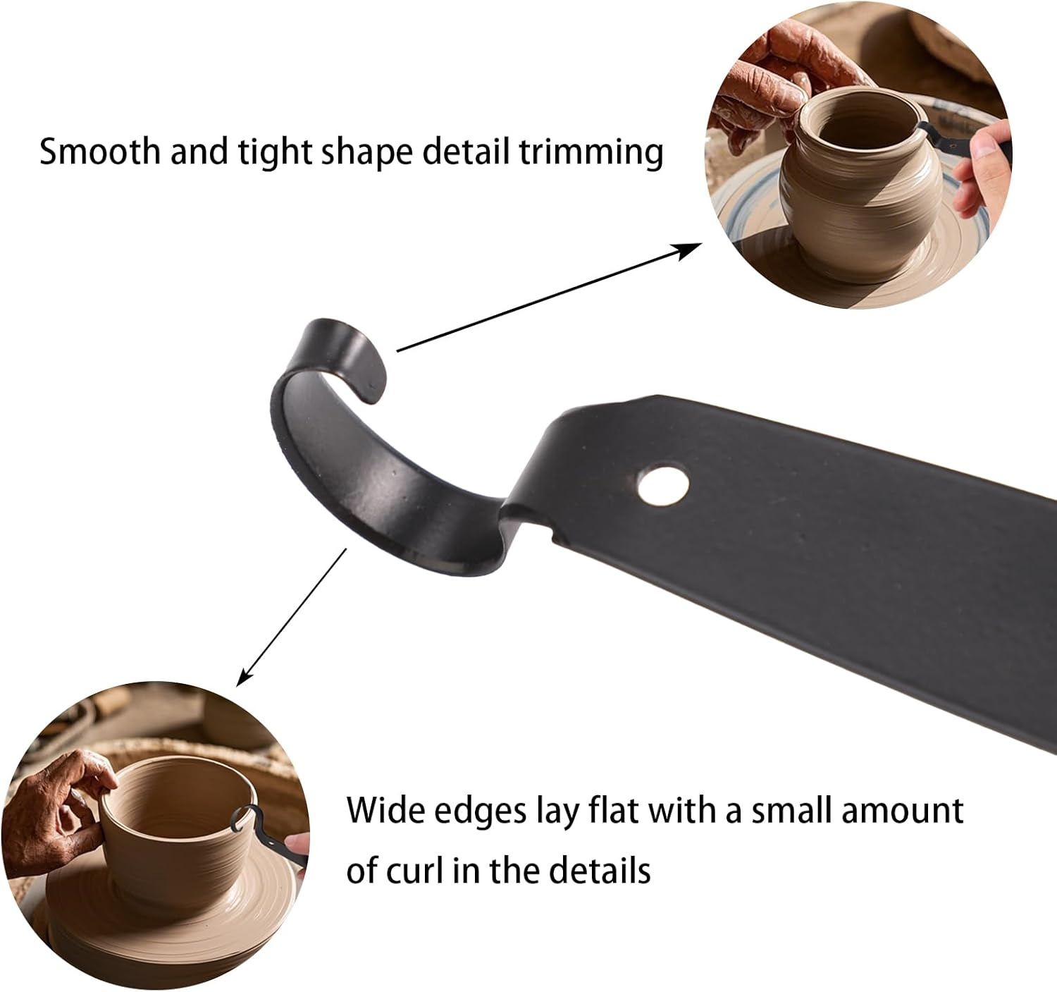 Lyreh Pottery Trimming Tool, Stainless Steel Ceramic Trimming Tool Double Ended Clay Trim for Pottery and Clay Artists (Black) image number 2