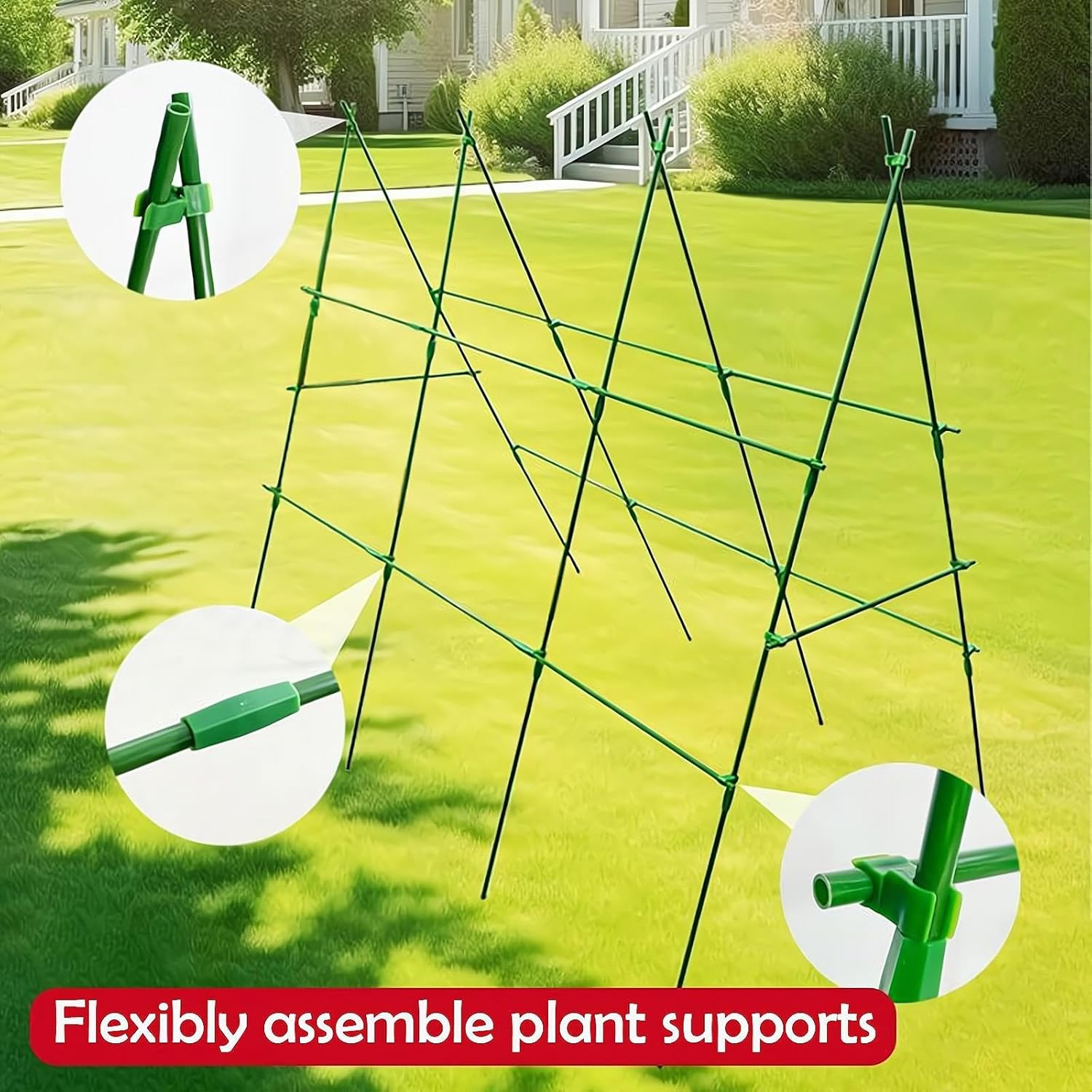 97Pcs Garden Stakes Set with 38 Fiberglass Plant Supports & 59 Accessories for Tomato, Vegetables, Climbing Vines - 4Ft/5Ft/6Ft/7Ft DIY Stakes for Indoor & Outdoor Gardening Supplies image number 3