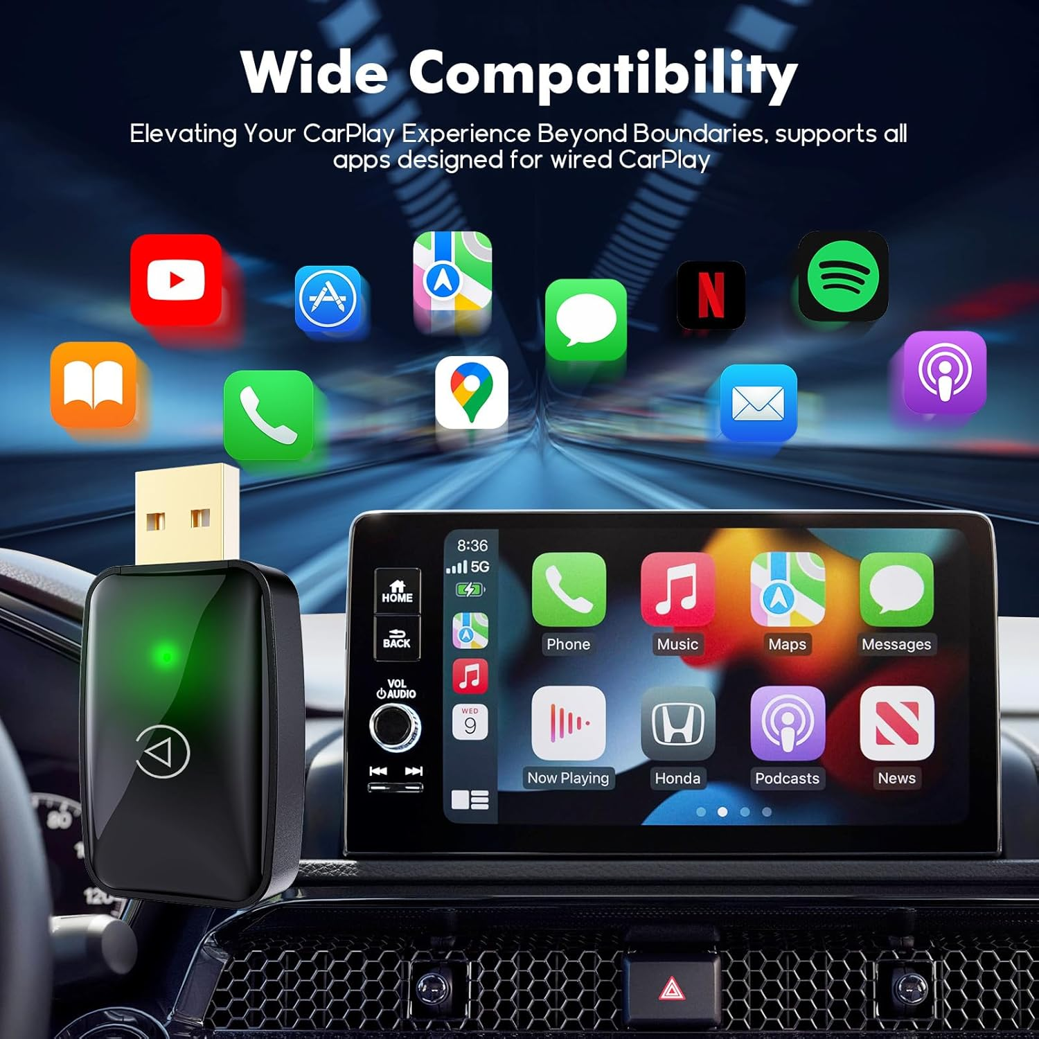 Wireless Carplay Adapter Small Car Play Dongle, USB Converts Wired to Wireless Carplay Adapter, Stable Control & No Delay, Mini Size for Apple Iphone Ios 11+/Android 10+, for OEM Wired Car Model 2017+ image number 6