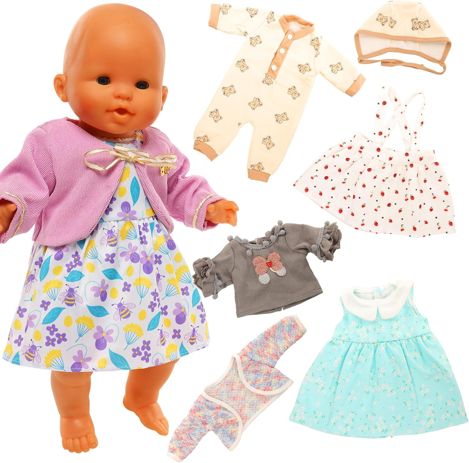 Barwa 4 Pcs Baby Doll Clothes 14-16 Inch Baby Doll Dresses Rompers for New Born Baby Dolls Handmade Baby Doll Clothing for Rebirth Baby Dolls(Doll NOT Include) image number 2