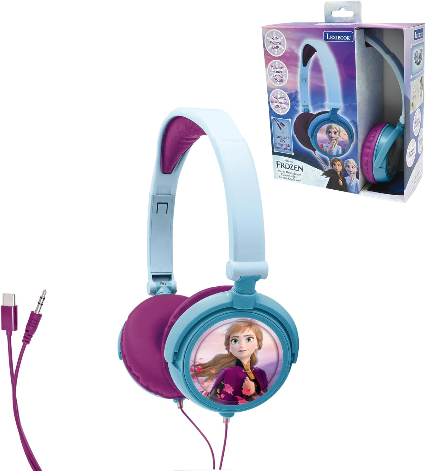 Lexibook Disney Frozen Elsa Stereo Headphones, Kid-Friendly Power, Foldable and Adjustable, Blue/Black, HP010FZ image number 4