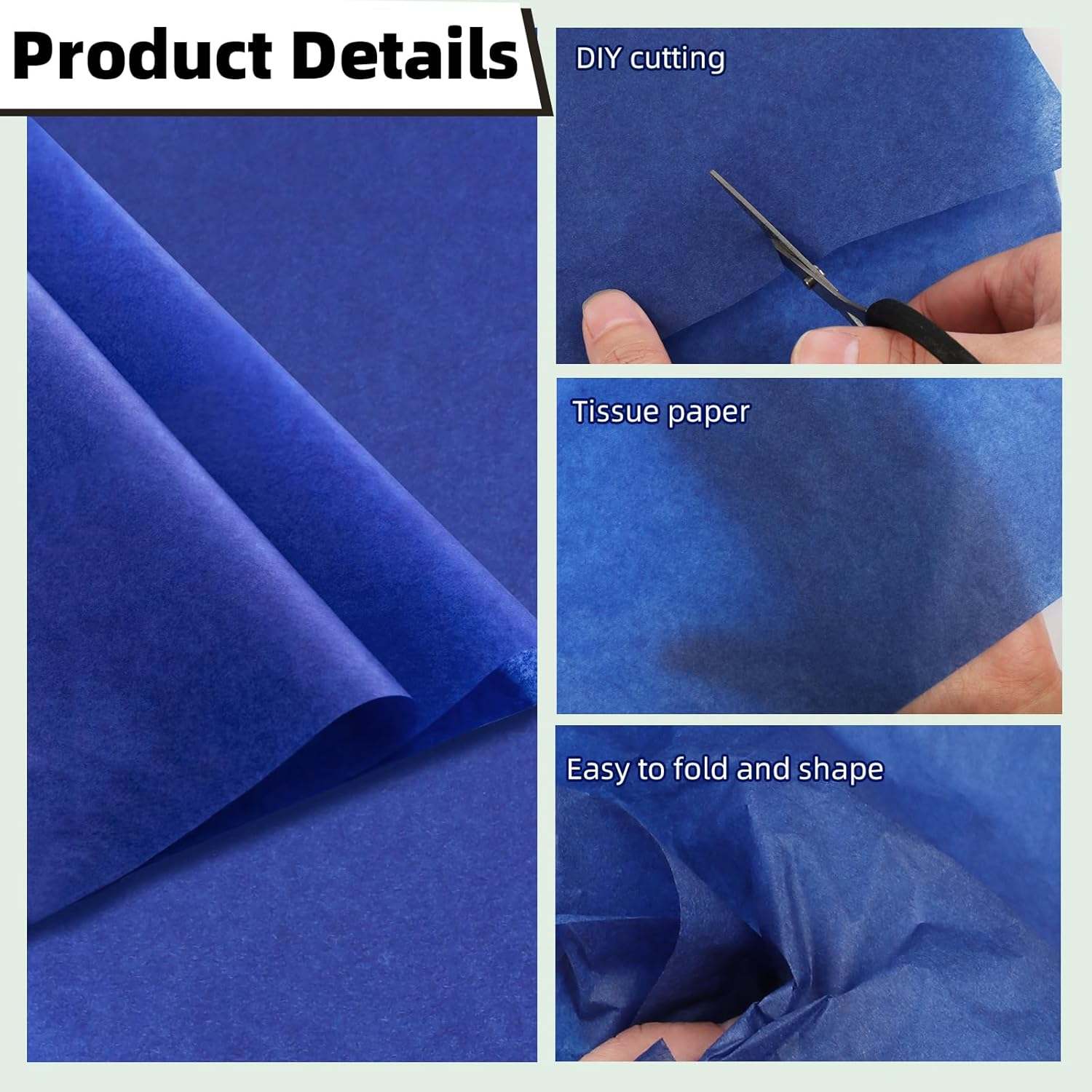 Fayrvind 60 Sheets Blue Tissue Paper Wrapping, 20"X14"Gift Wrapping Tissue Paper Bulk for Gift Bags Fill, Product Packaging Paper Sheets for Art Craft, Fathers Day Boy Man Project Pom Party Decoration image number 4