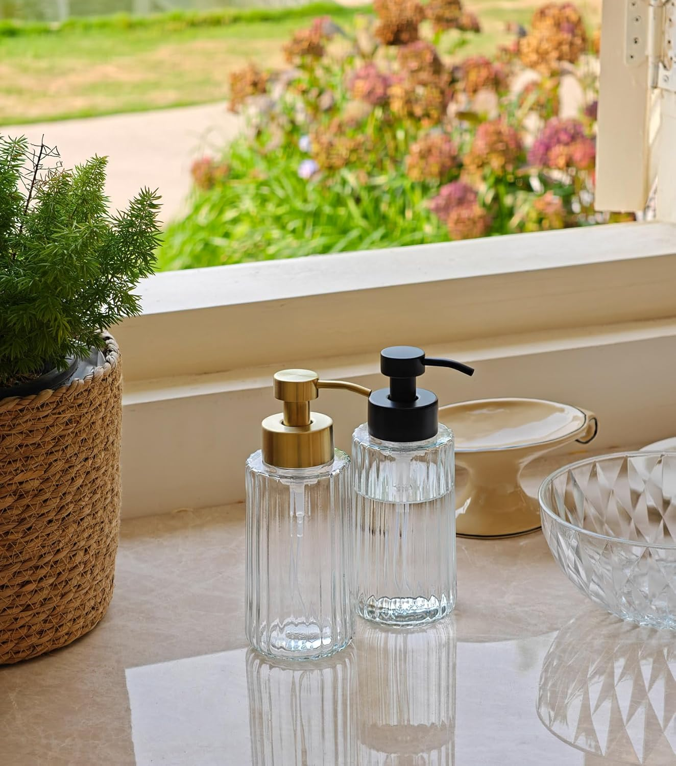 JASAI 16Oz Glass Foaming Soap Dispenser with Black Rust Proof Pump, Refillable Foam Soap Dispenser with Thick Glass, Foaming Hand Soap Dispenser for Bathroom & Kitchen（Black） image number 1