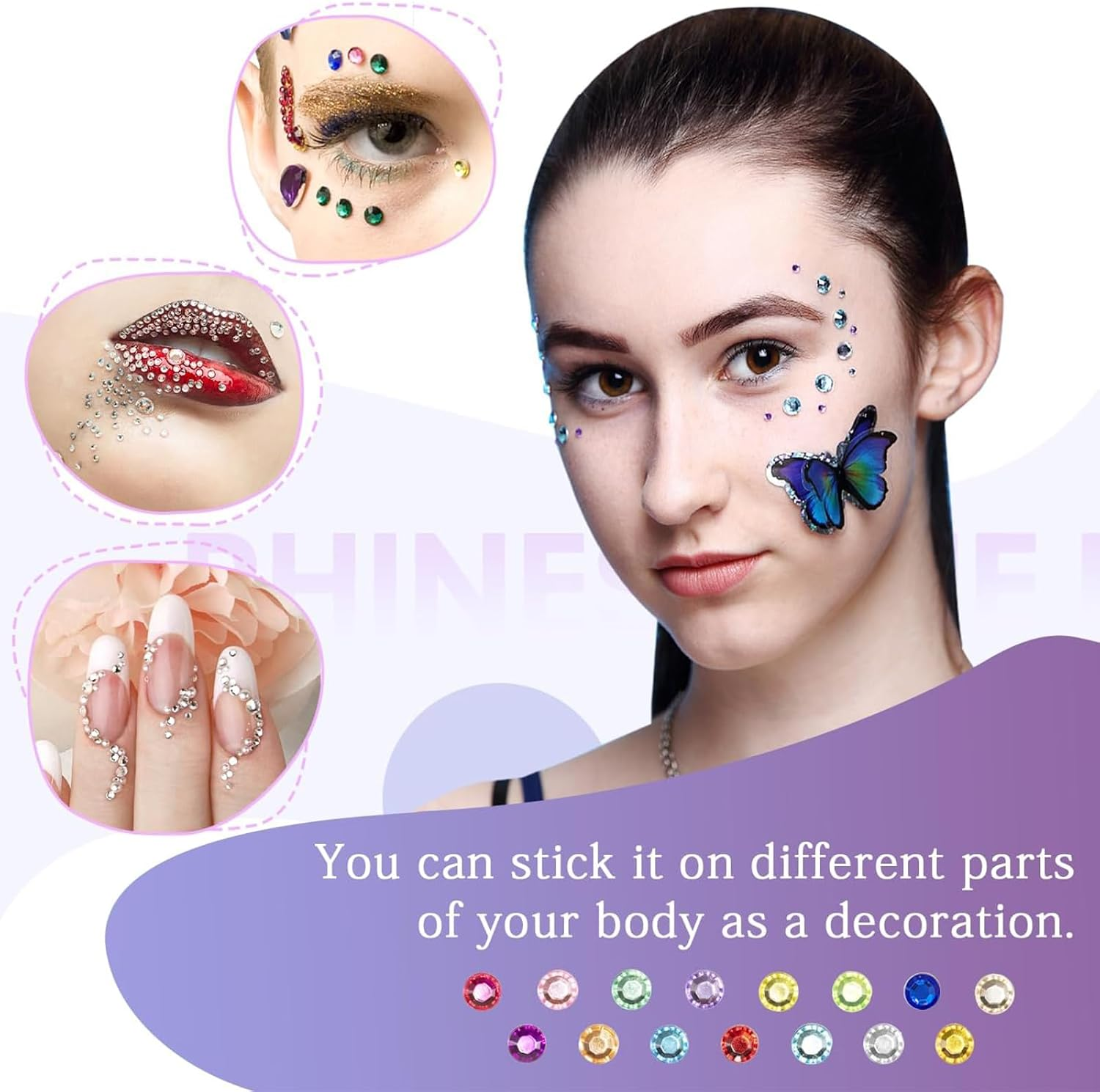 Hunken 1792 Pcs Gem Stickers Jewels for Crafts, Self-Adhesive Rhinestone Stickers, Acrylic Bling round Gems for Face Makeup, Nail Art & Festival Decorations (4 Sheets, 3/4/5/6 MM, Multicolor) image number 1