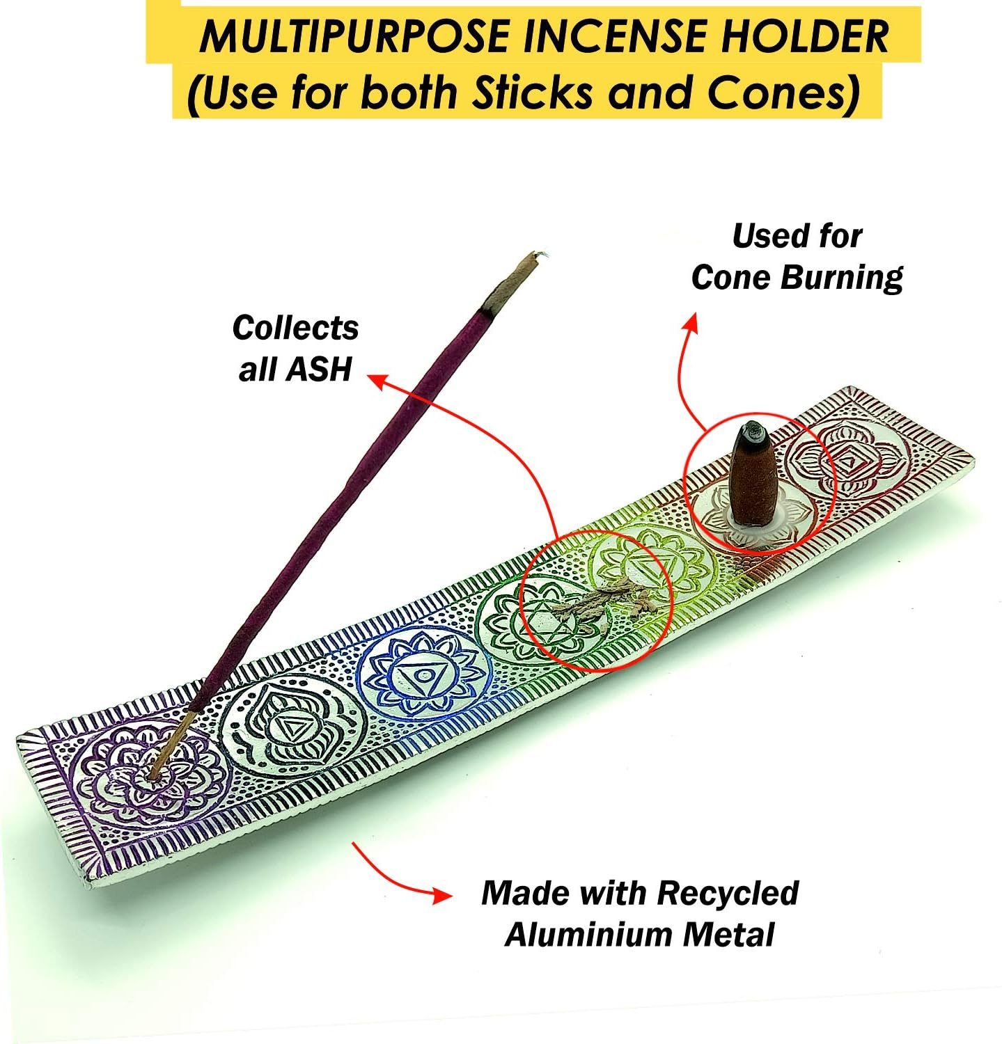 Chakra Incense Holder for Sticks - Handmade Dual Inscents- Holders | Perfect as Spiritual or Meditation Insense Holder (10 Inch) image number 1