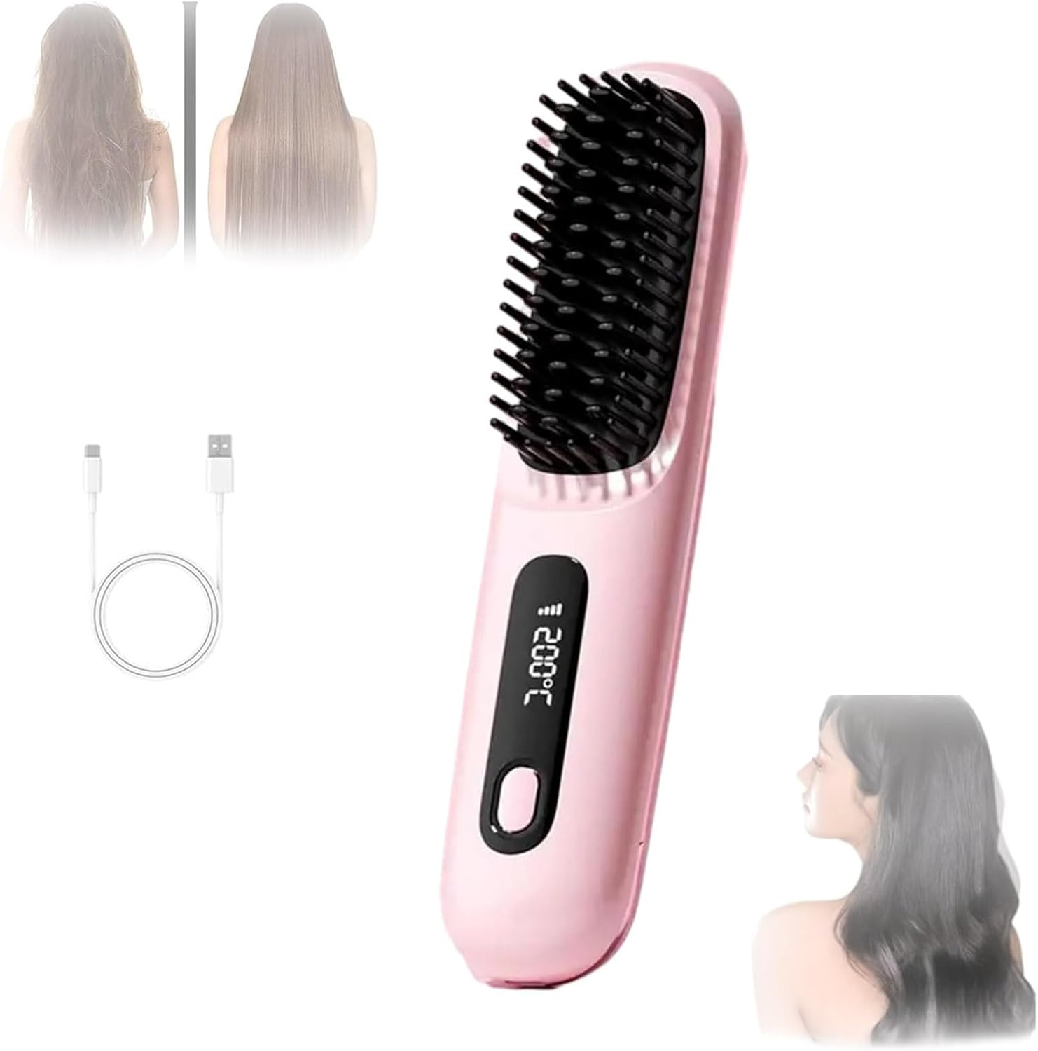 Bellabrush Pro,Bellabrush Pro Hair Brush,Bellabrush Pro Brush,Bellabrush Pro Hair Straightener Brush,Cordless Hair Straightener Brush,Bellabrush Portable Straightener Brush Heated Hair Comb (A)