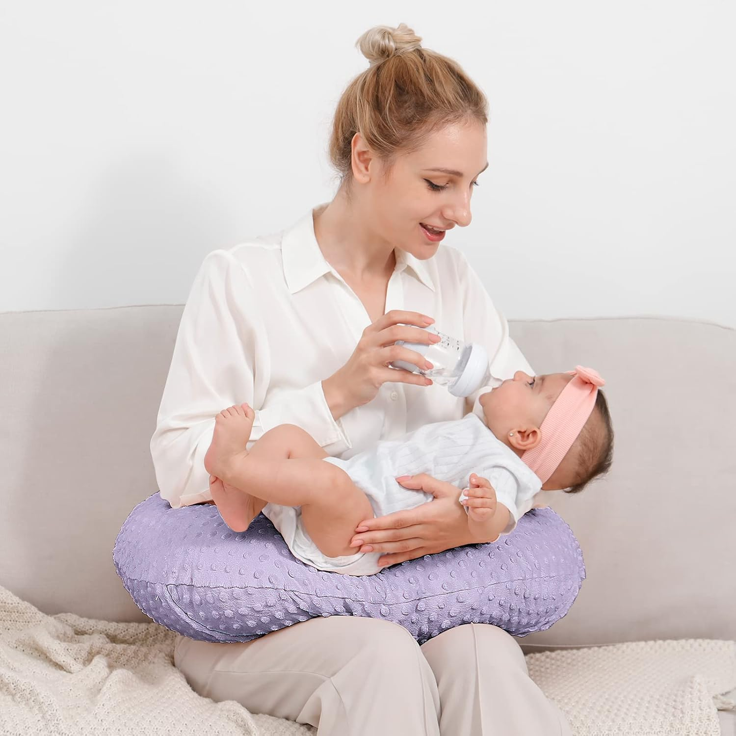 Nursing Pillow Cover Breastfeeding Pillow Cases Plush Dot Slipcover (Orchid) - Green image number 3