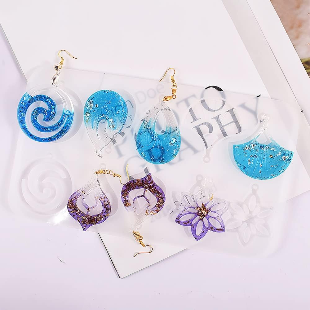 Jewellery Epoxy Resin Moulds Pendant Necklace Earrings Silicone Moulds Teardrop Flower Fan Leaf Jewellery Casting Resin Moulds Casting Mould Crystal Casting Mould for DIY Crafts image number 4