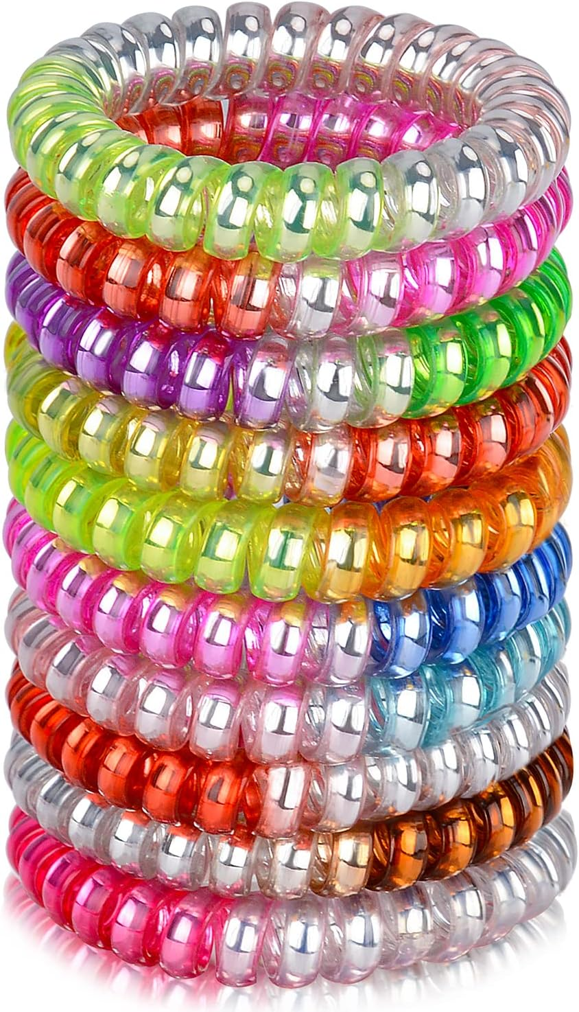 Jesslab Spiral Hair Ties, 10 Pcs Traceless Phone Cord Hair Ties Plastic Coil Hair Ties Ponytail Holders No-Damage Hair Accessory for Girls Women Ladies, Color Assorted, Set 13 image number 4