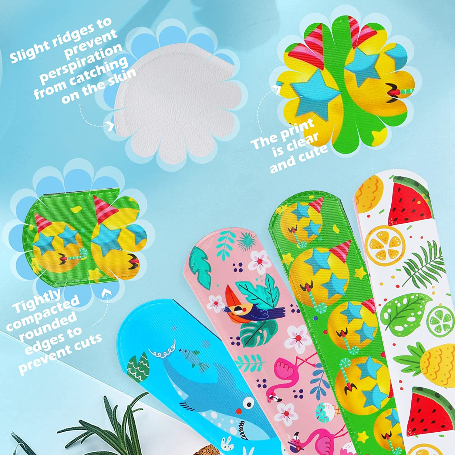 40 Pcs Slap Bracelets,Joogee Slap Wrist Bands with Designs Pattern Colorful Hearts Animal Slap Wrist Bands for Party Favors Bracelets Party Wrist Strap for Adult Teens Kids - 8.66" Assorted Colors image number 3