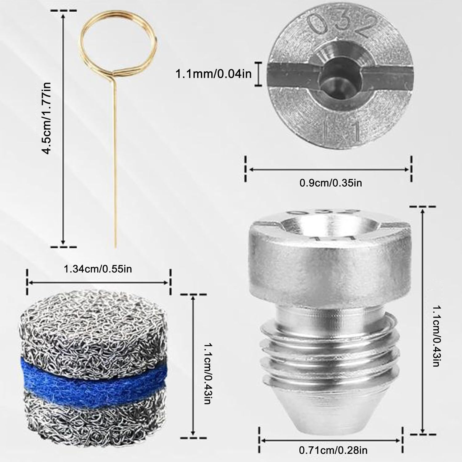 2 Sets 1.1Mm Foam Cannon Nozzle Kit - Universal 0.04In Thread Orifice & Mesh Net Replacement Parts with Cleaning Tools image number 3
