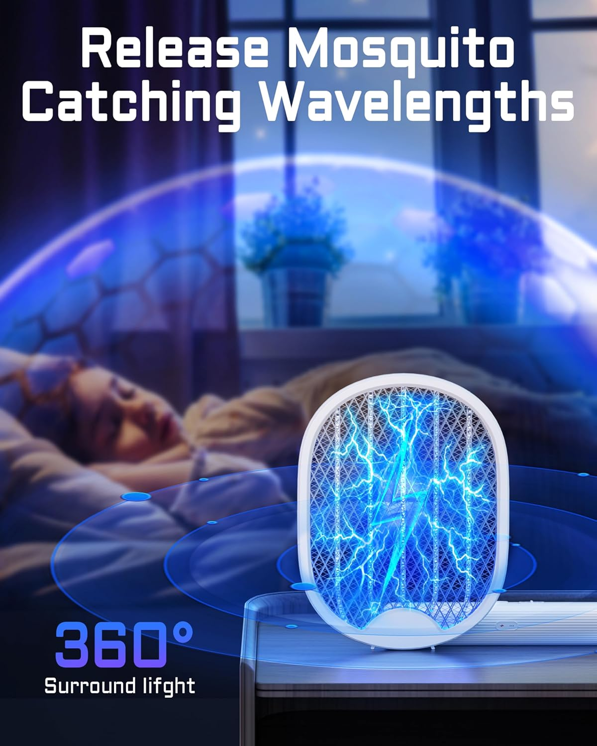 Mosquito Zapper Electric Fly Swatter - 180&deg; Foldable Bug Zapper, Rechargeable Electric Fly Swatter Racket with 3 Layers Safety Mesh, 3000V Electric Fly Trap for Indoor and Outdoor image number 4