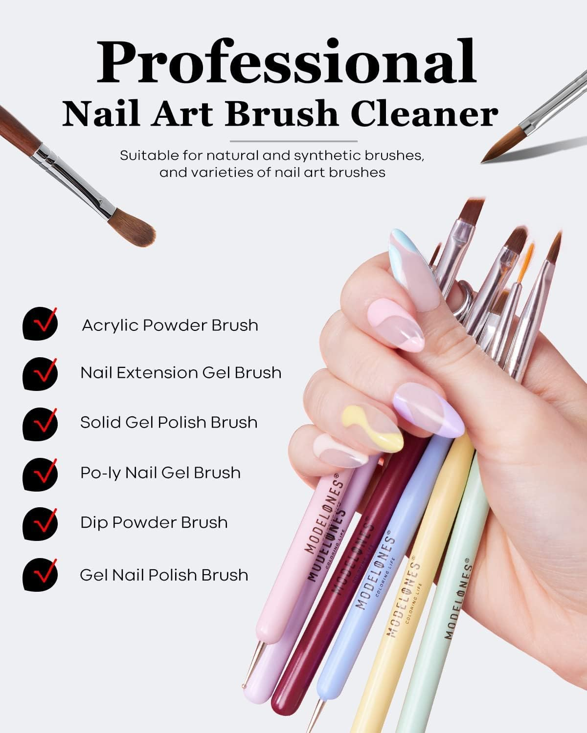 Modelones Nail Art Brush Cleaner & Restorer for Solid Gel Polish/Nail Extension Gel/Builder Gel/Nail Art Liner/Dip Powder/Acrylic Powder Manicure Brush DIY Salon at Home - 80Ml/2.71 Fl.Oz image number 3