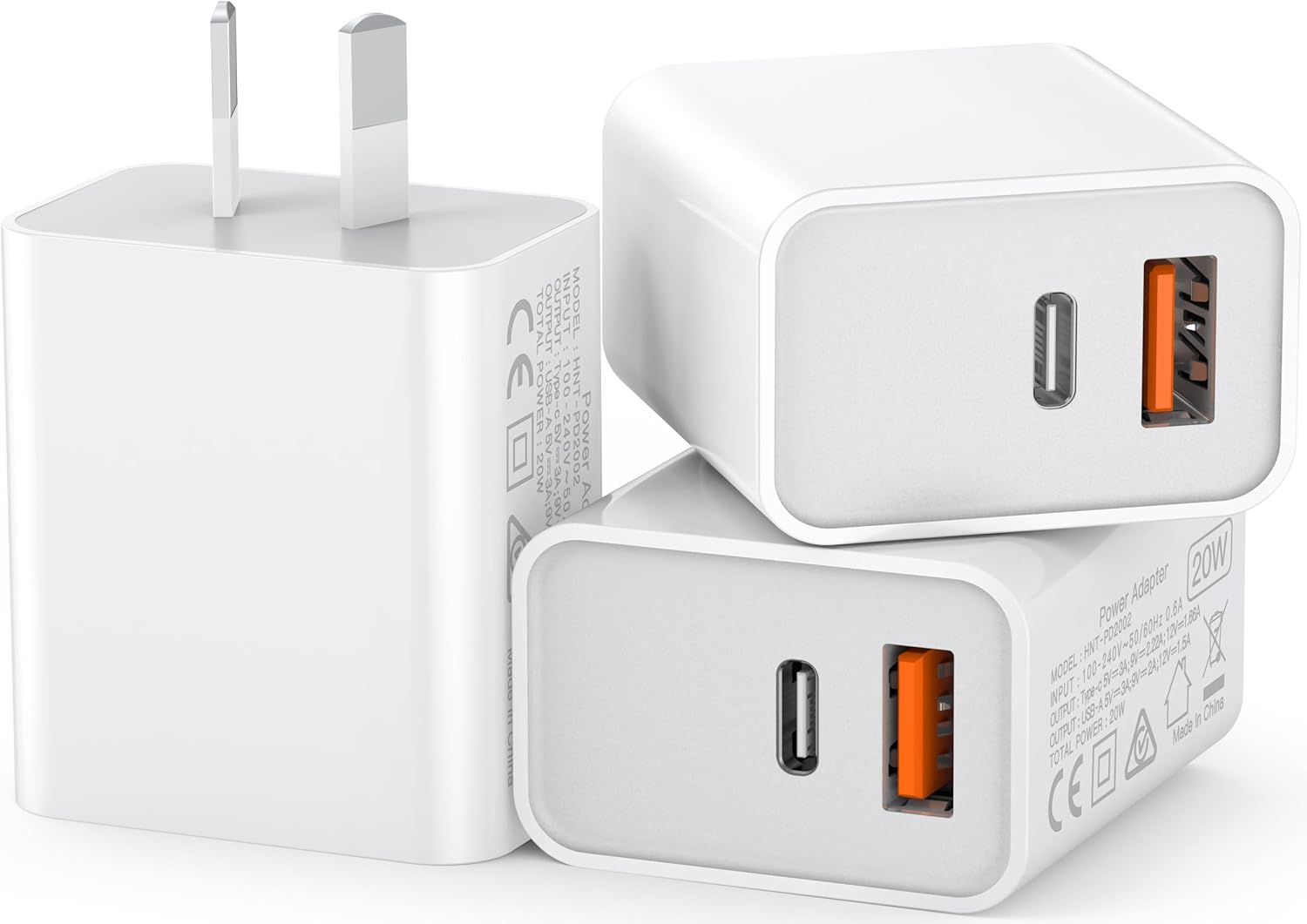 [3 Pack] 20W USB C Fast Charger, 2-Port PD USB C and USB a QC3.0 Fast Charging Wall Charger Plug, USB Adapter Au-Plug for Ipad Iphone 17 16 15 14 13 Pro Max Samsung Galaxy, Google Pixel, Motorola