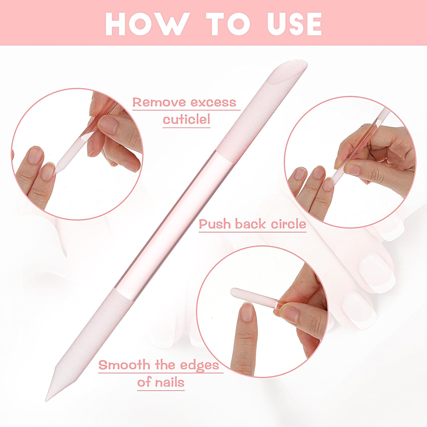 2 Pcs Glass Cuticle Pusher, Dual Ended Cuticle Remover Tool, Cuticle Trimmer Manicure Stick with Leather Case, Fingertip Precision Filing Cuticle Remover Tools for Nail Salons, Home image number 2