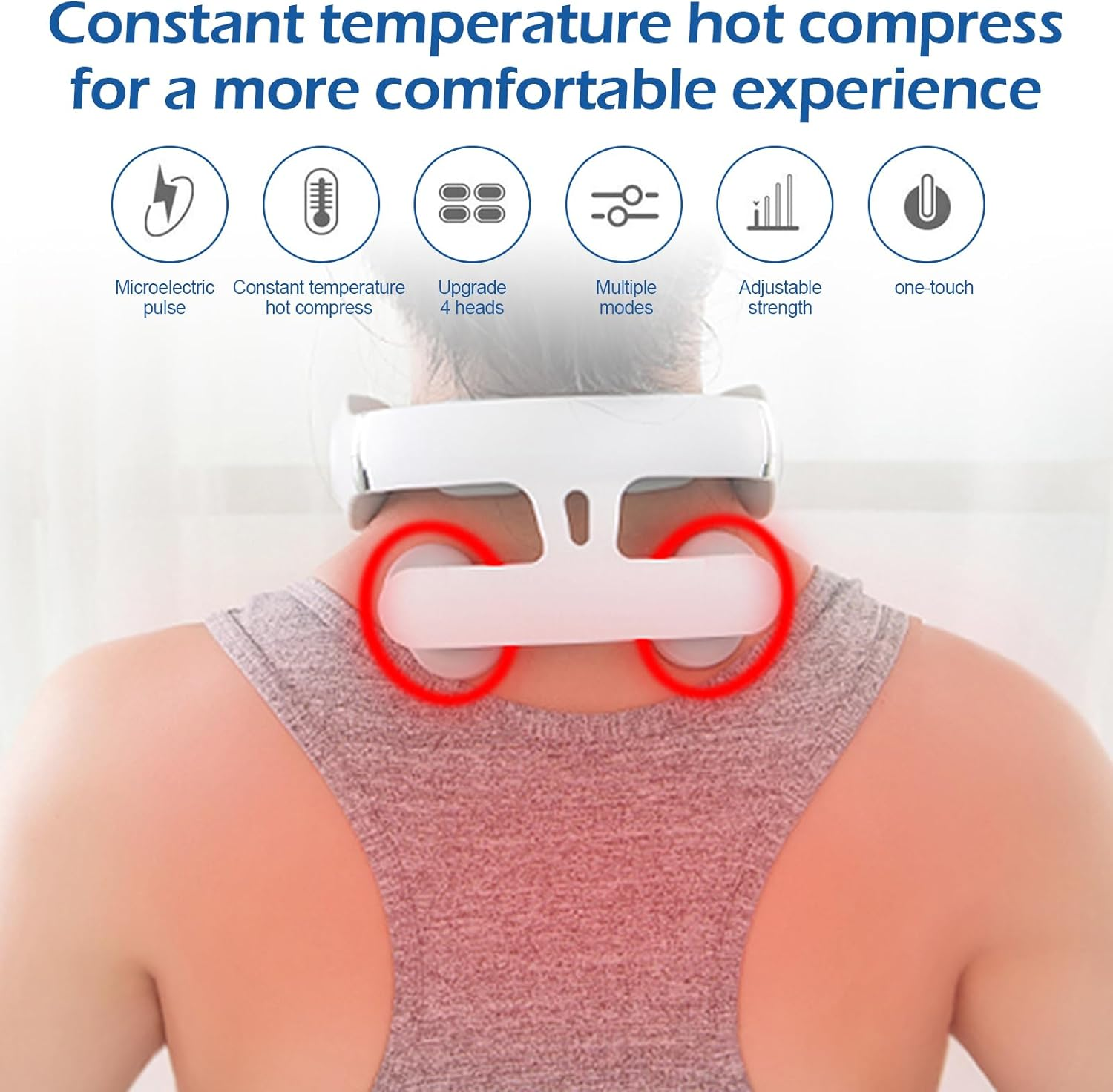 Cervical Spine Massager, 4 Heads Stress Relief Low Frequency Pulse Intelligent Neck Massager with Heating, 5 Modes 15 Levels Neck Care Massaging Device for Relax (Upgrade Version) image number 1