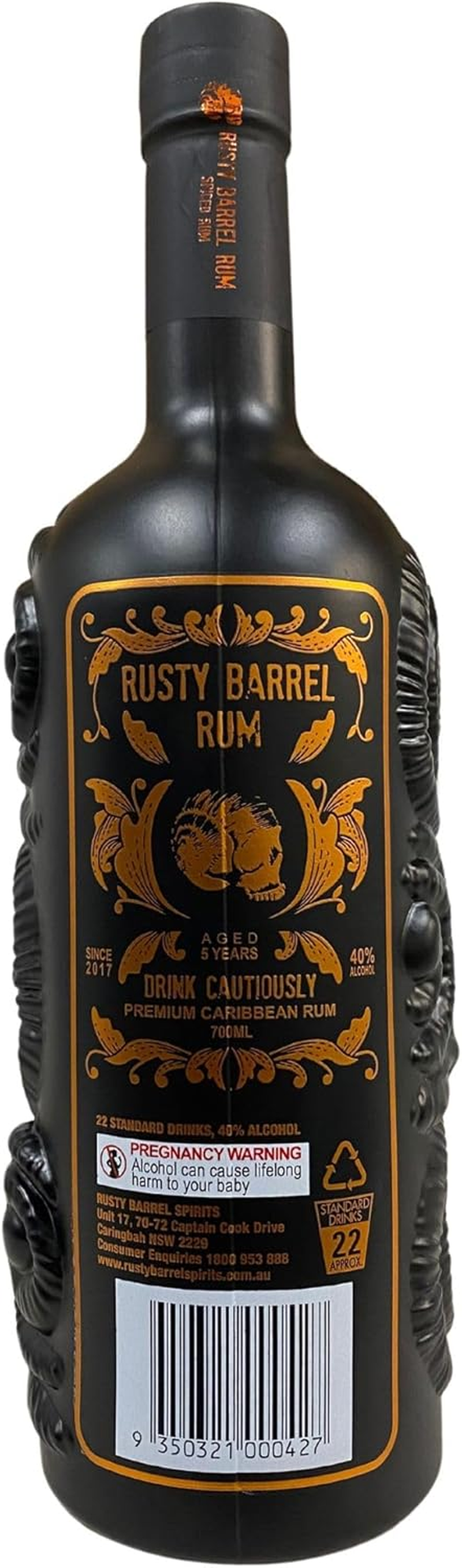 Rusty Barrel Gold Rum 700Ml - a Deluxe, Aged Fusion of 5 & 8 Year Old Caribbean Gold Rums Aged in Bourbon Barrels. Easily Enjoyed as a Standalone Sipping Rum or Added to Your Favourite Cocktail.