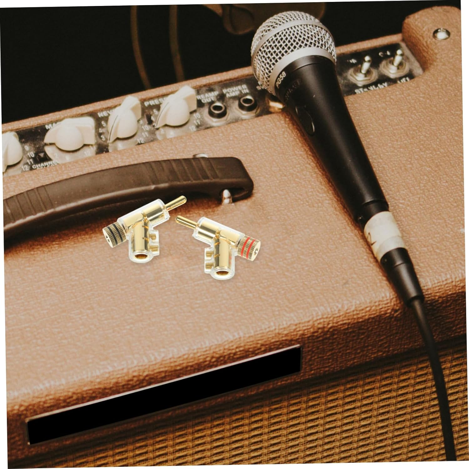 WOFASHPURET 2Pcs Gold-Plated Locking Banana Plug Connectors for Speaker Wire and Amplifier, Angled 45-Degree Solderless Audio Terminals Compatible with Home Theater and Hifi Systems - Silver image number 6