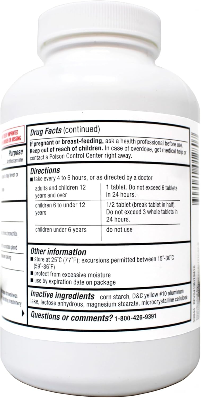 CHLORPHENIRAMINE 4MG TAB CHLORPHENIRAMINE MALEATE-4 MG Yellow 1000 TABLETS UPC 309040012807 image number 3
