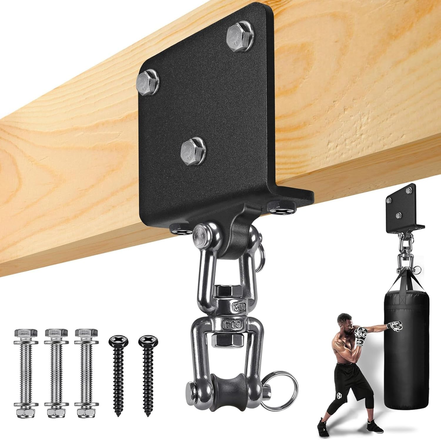 Punching Bag Hanger for Heavy Bag Beam Mount Hardware 360&deg; Rotation Boxing Bag Ceiling Mount I-Beam Heavy Bag Hanger Beam Mount Hooks for Hanging Heavy Punching Bags image number 2