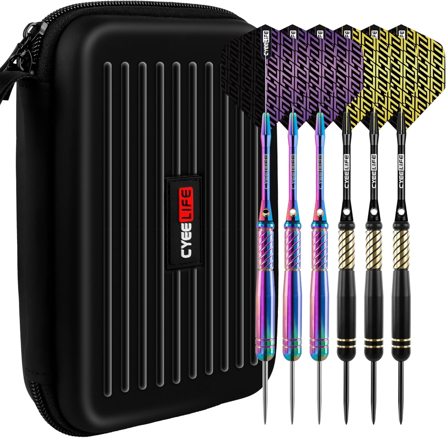 Cyeelife Pro Steel Tip Darts Set &ndash; 20G Brass Darts Gift Set with Dart Case | Includes 6 Aluminum Shafts, 12 Flights, 20 O-Rings, 2 Protectors, Sharpener & Tools for Beginners or Professionals