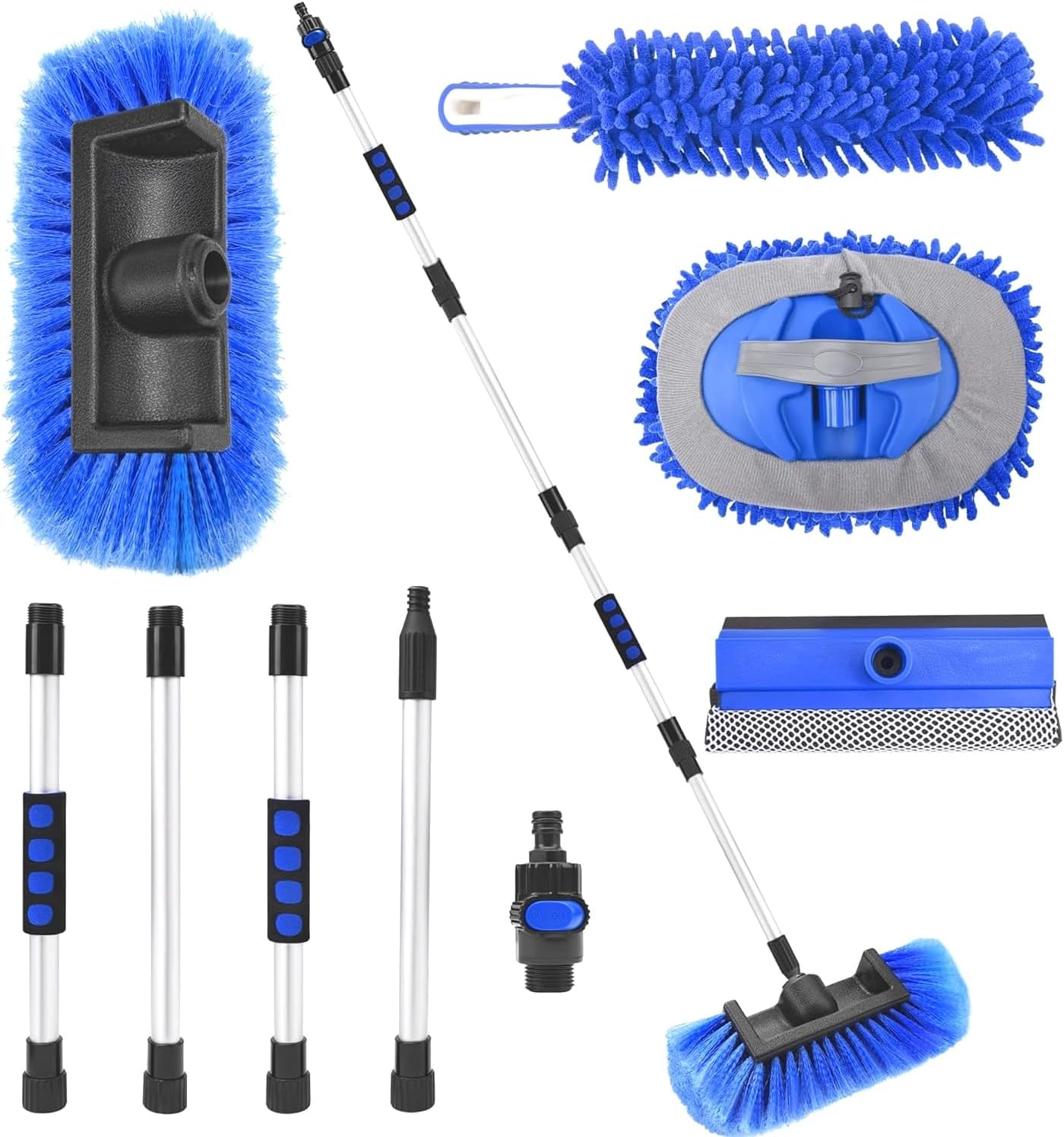 65" Car Wash Brush with Long Handle,Car Wash Mop, Windshield Cleaner Multi-Functional Wash Brush，Flow-Thru Soft Bristle Car Washing Brush with Extendable Handle and Hose Attachment for Car, Boat image number 4