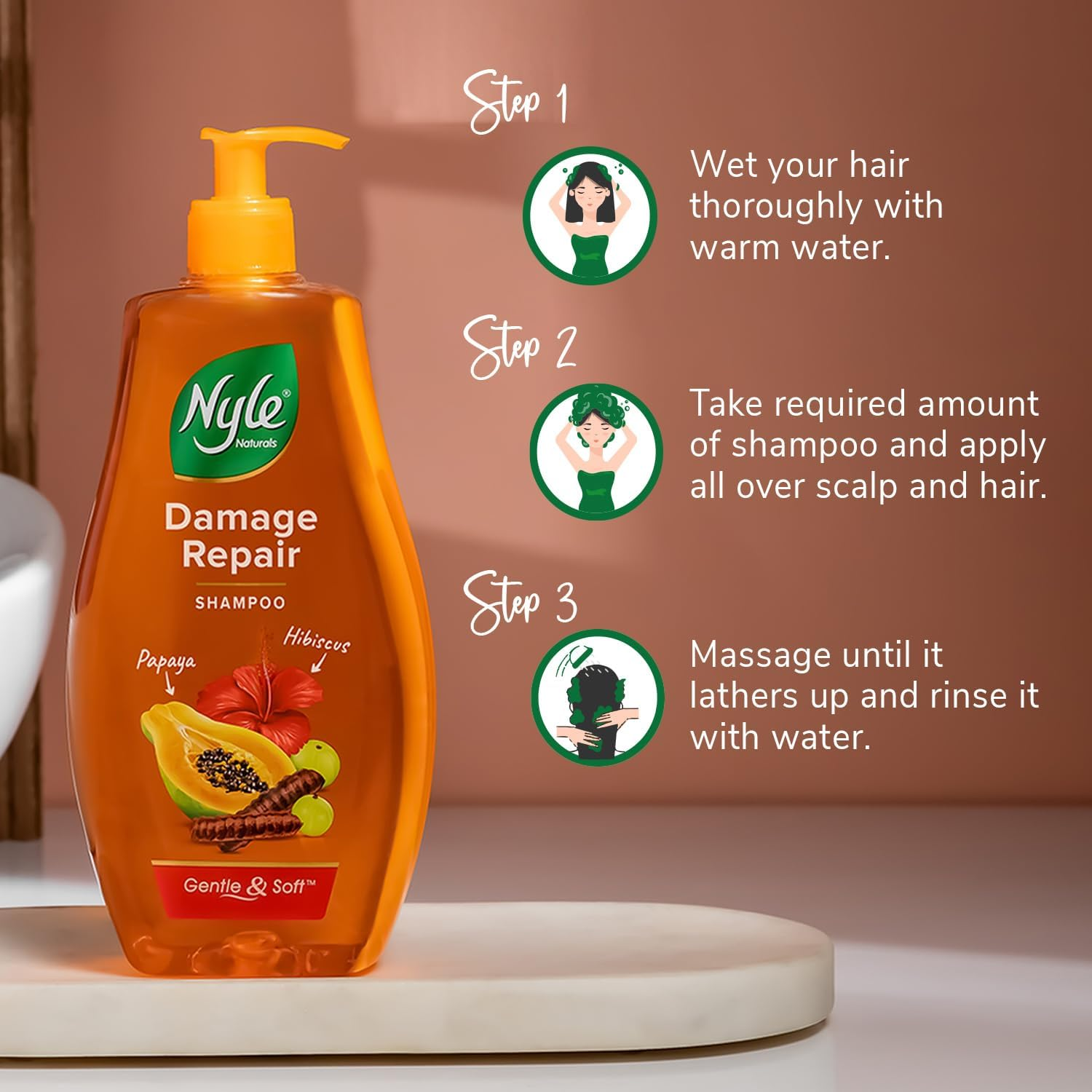 Nyle Naturals Damage Repair anti Hairfall Shampoo, with Shikakai and Hibiscus,Gentle and Soft Shampoo, PH Balanced and Paraben Free, for Men and Women, 400Ml