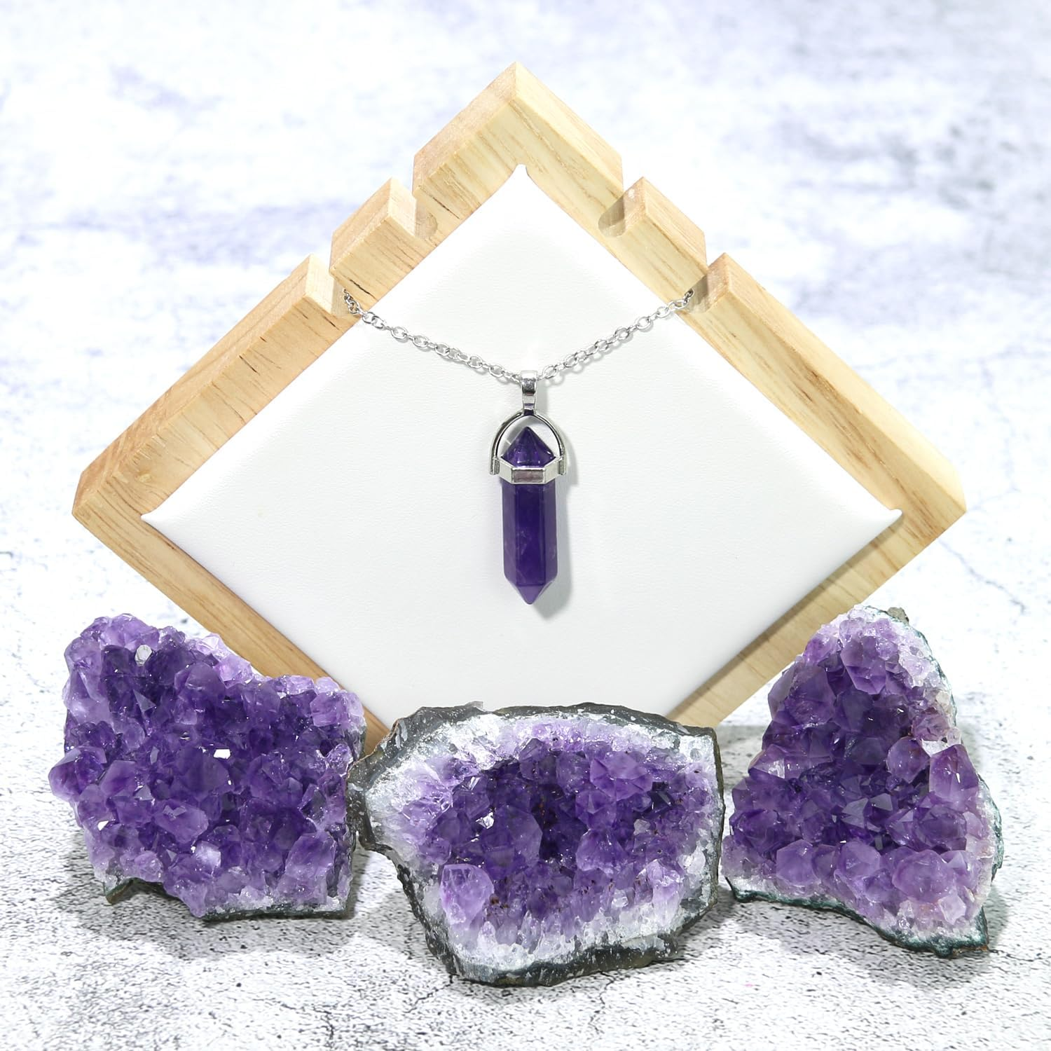 Amethyst Crystals with Amethyst Wand Necklace, Amethyst Clusters, Amythestyst Crystals, Purple Crystal, Amathesis Crystal, Raw Amethyst Stone, Natural Amethyst Geode, about 0.2 Lb image number 5