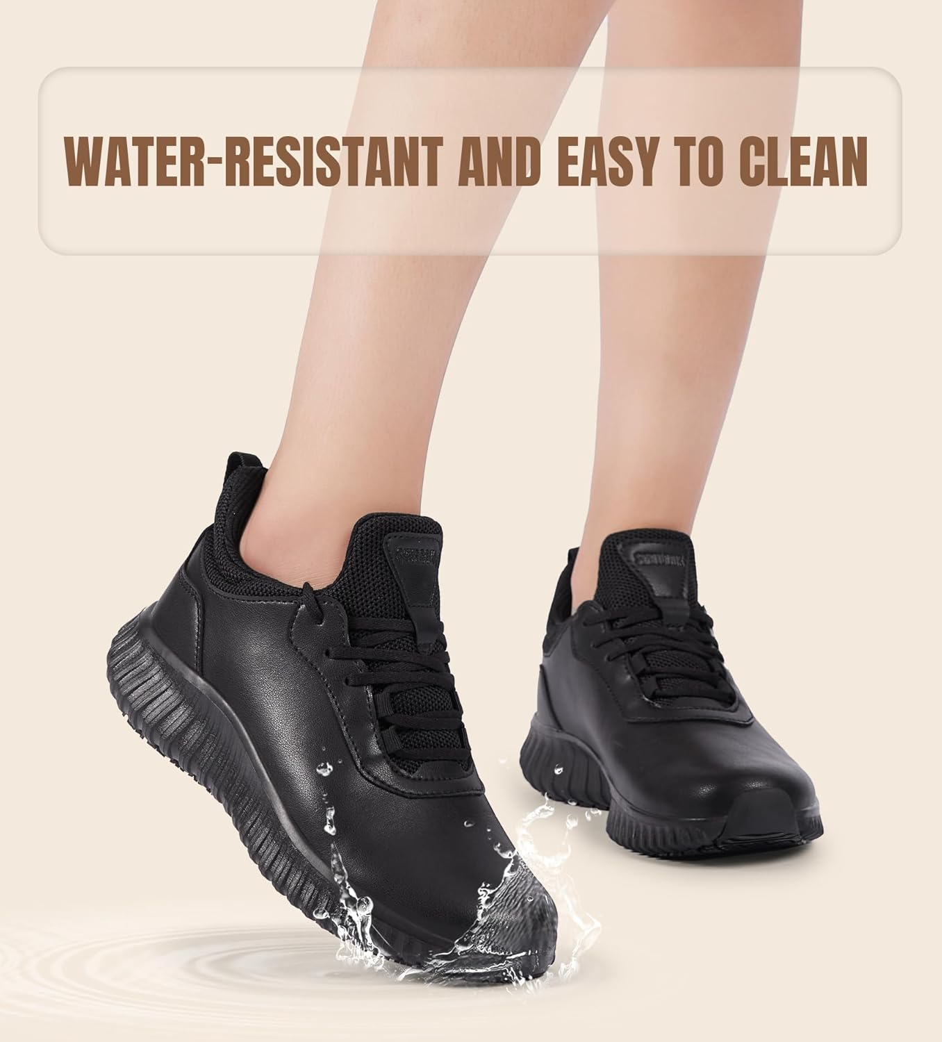 SHULOOK Non Slip Work Shoes for Women Food Service Water Resistant Sneakers Waterproof Kitchen Chef Restaurant Lace up Walking Lightweight Comfortable Nursing Working Footwear image number 3