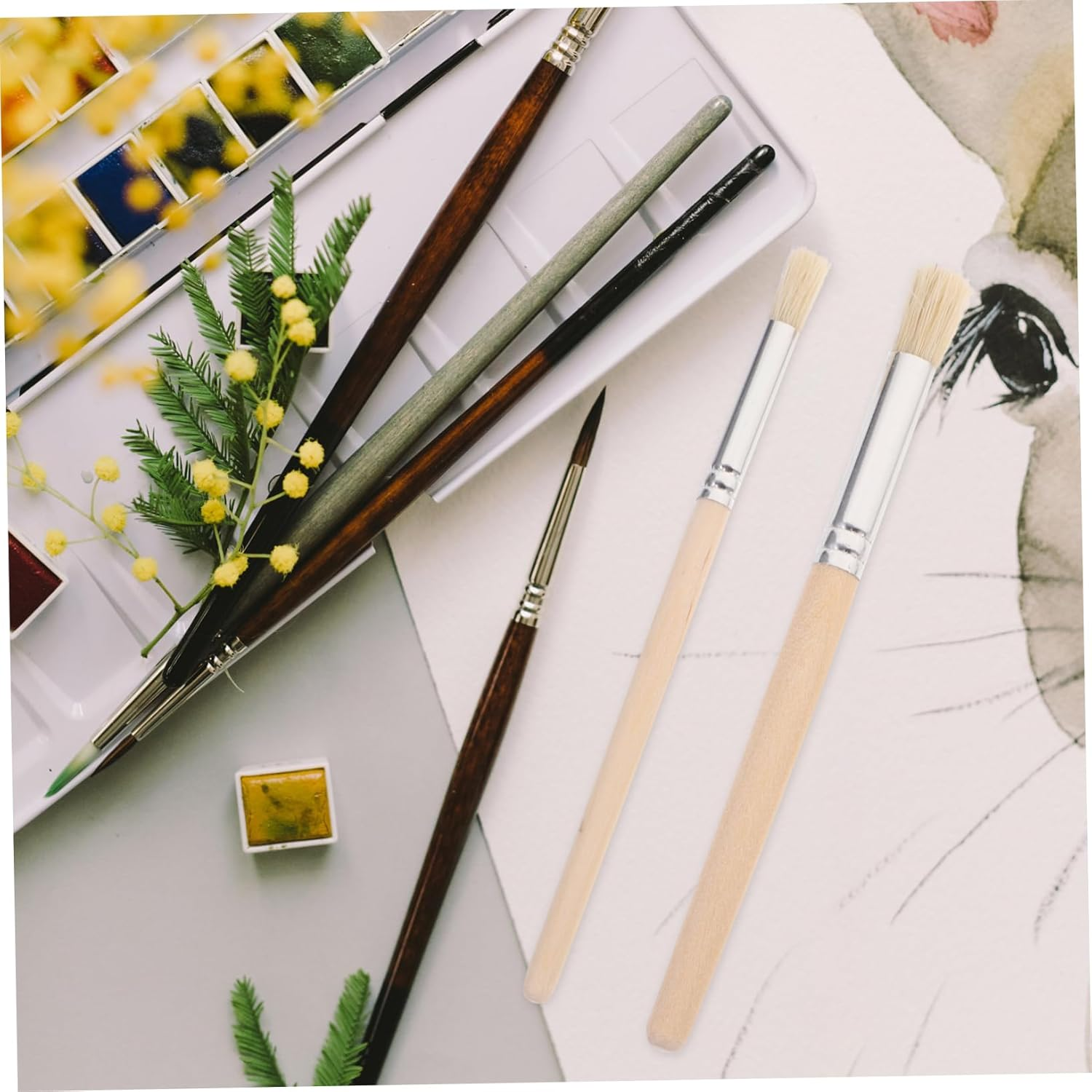 Operitacx Template Brush Set - Versatile Wooden Handle Paint Brushes for Acrylic Watercolor Face Painting - 15.4Cm Nylon Bristles - Ideal for Details & Large Areas image number 2